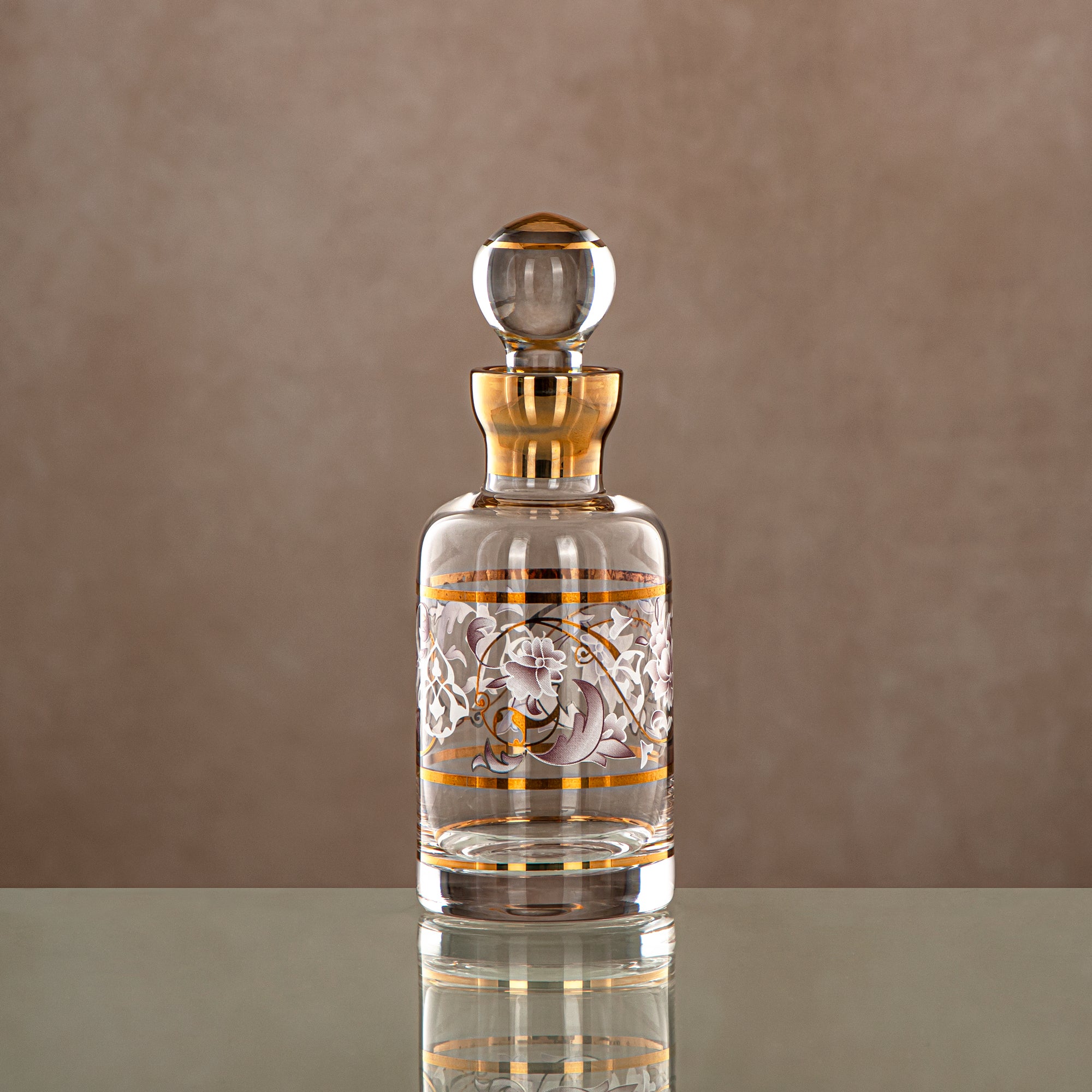 Almarjan Perfume Bottle 16.5 Tola, Glass, Clear & Golden Pattern (0862P-ZQDL) - Dehn Oud Bottle