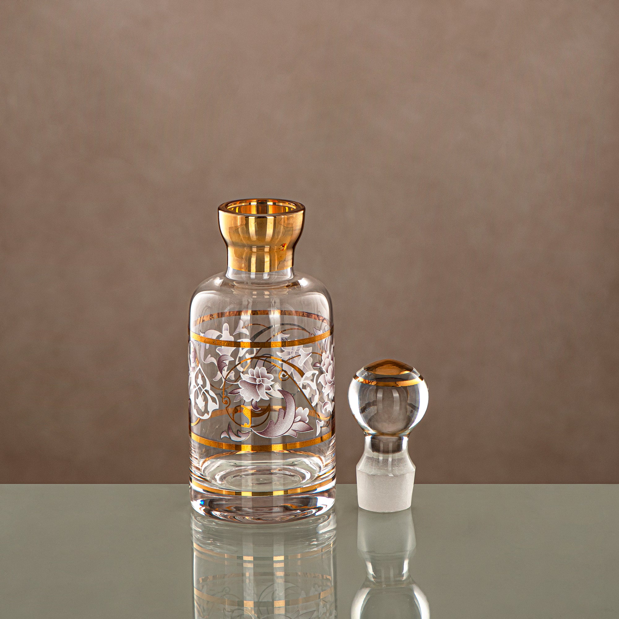 Almarjan Perfume Bottle 16.5 Tola, Glass, Clear & Golden Pattern (0862P-ZQDL) - Dehn Oud Bottle