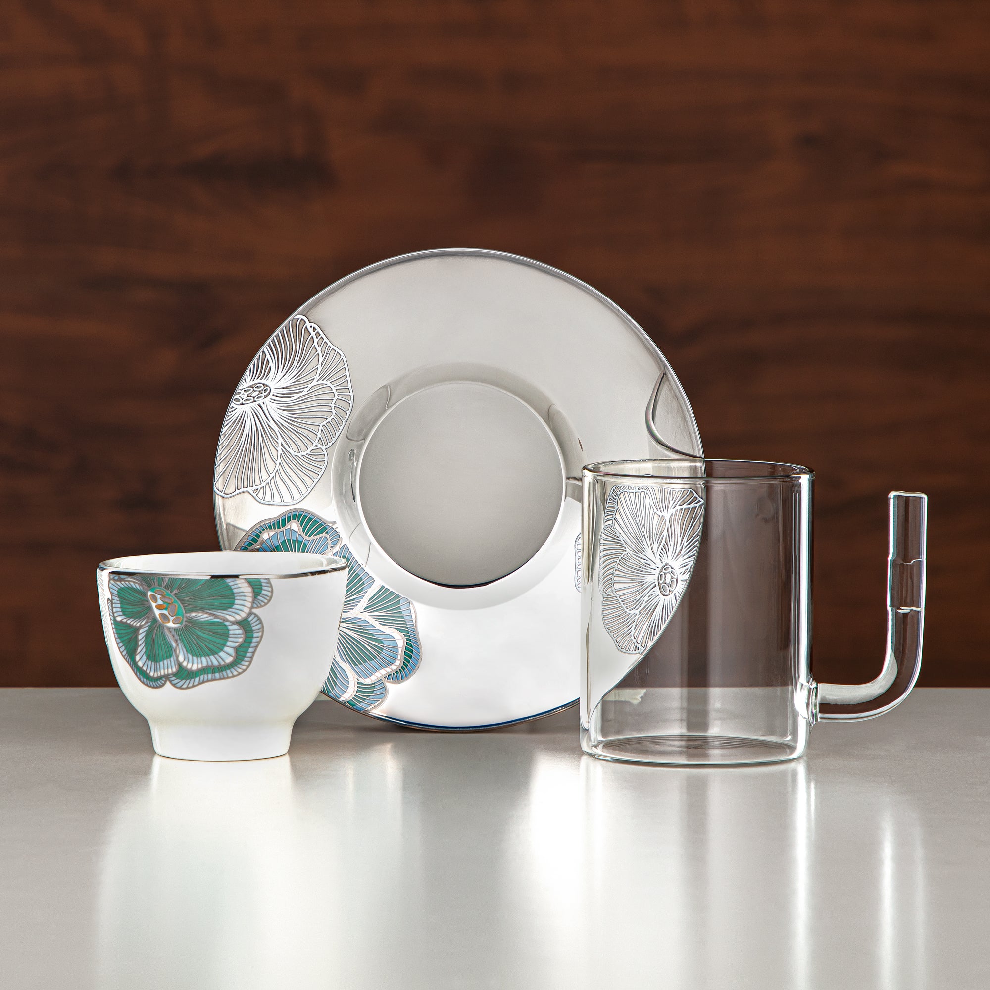 Almarjan Tea Set Borosilicate Glass, Stainless Steel & Porcelain 18 Pieces (18PCS-12257-2) – Emerald Bloom Tea Collection