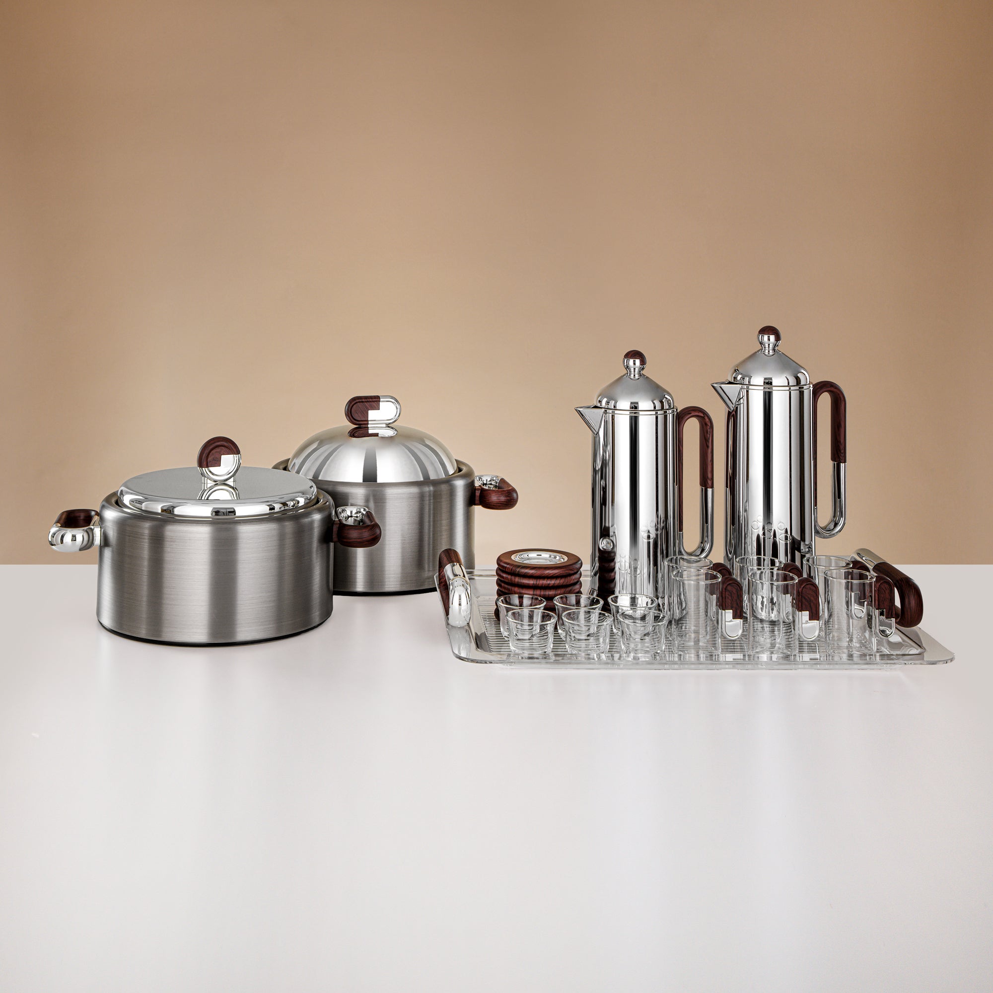 Almarjan 23 Pieces Serving Set, Silver & Dark Wood