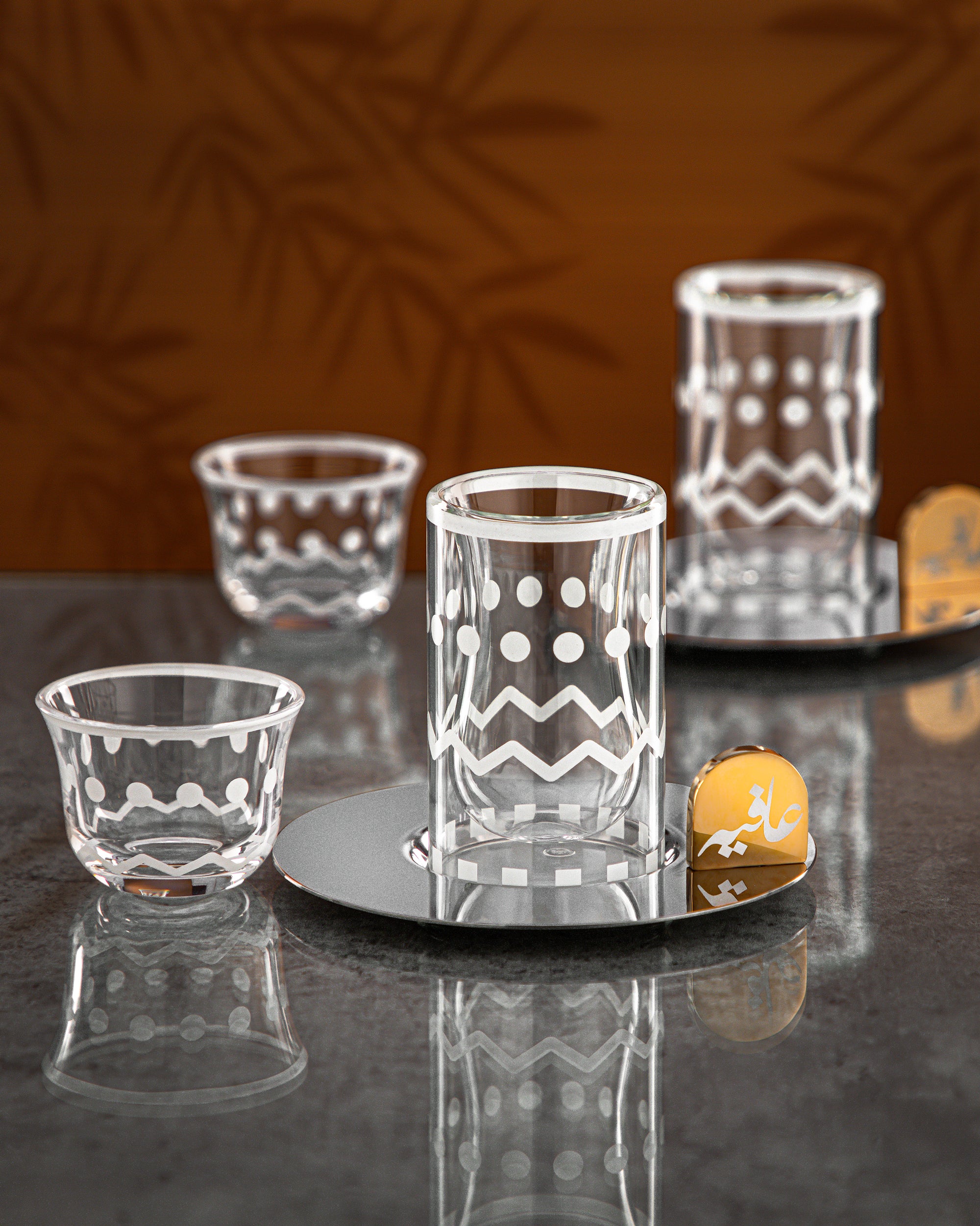 Almarjan Tea & Coffee Set 18 Pieces Shiny Silver & Gold Accents