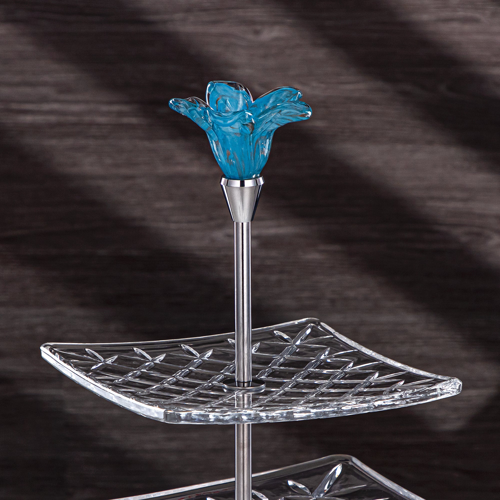 Almarjan Serveware Glass 2-Tier Square Clear with Blue Flower