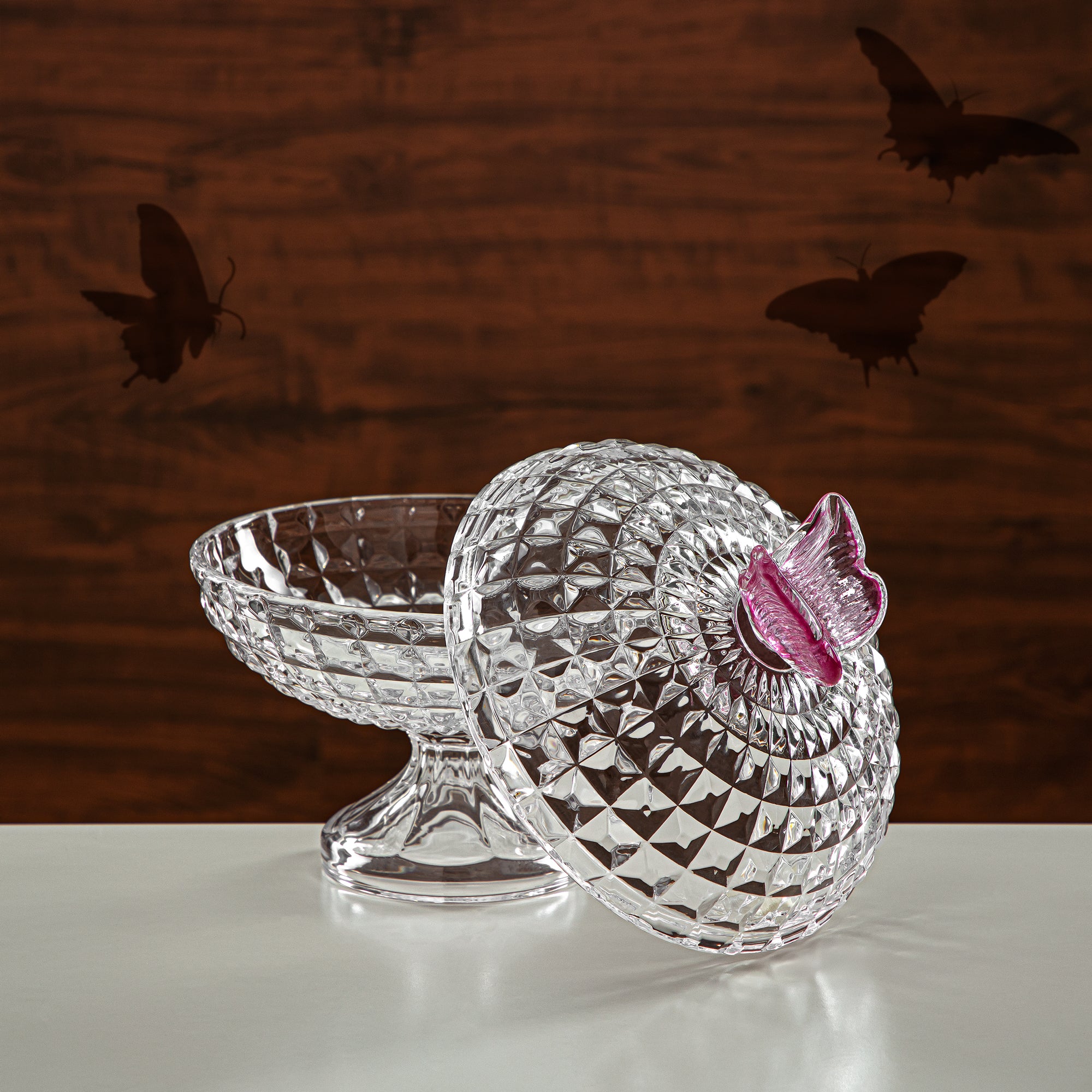 Almarjan Candy Bowl 20CM Glass Clear & Pink (42084-200-BG) Elegant Hosting Pieces