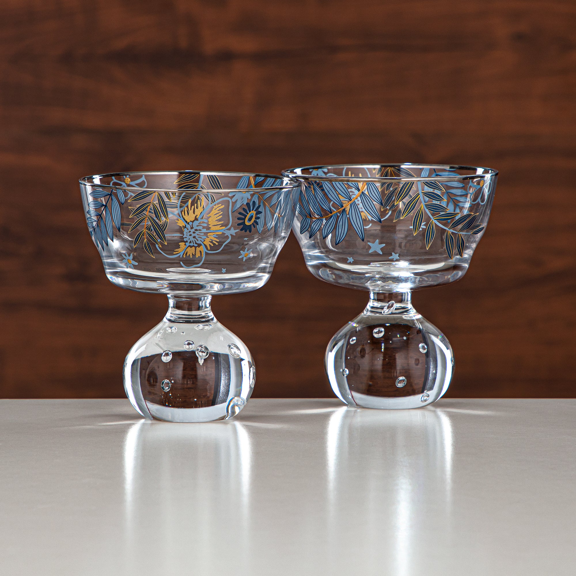 Almarjan Ice Cream Cup Set Printed Glass 3 Pieces (8387-5-12196) – Blue Botanical Dessert Collection