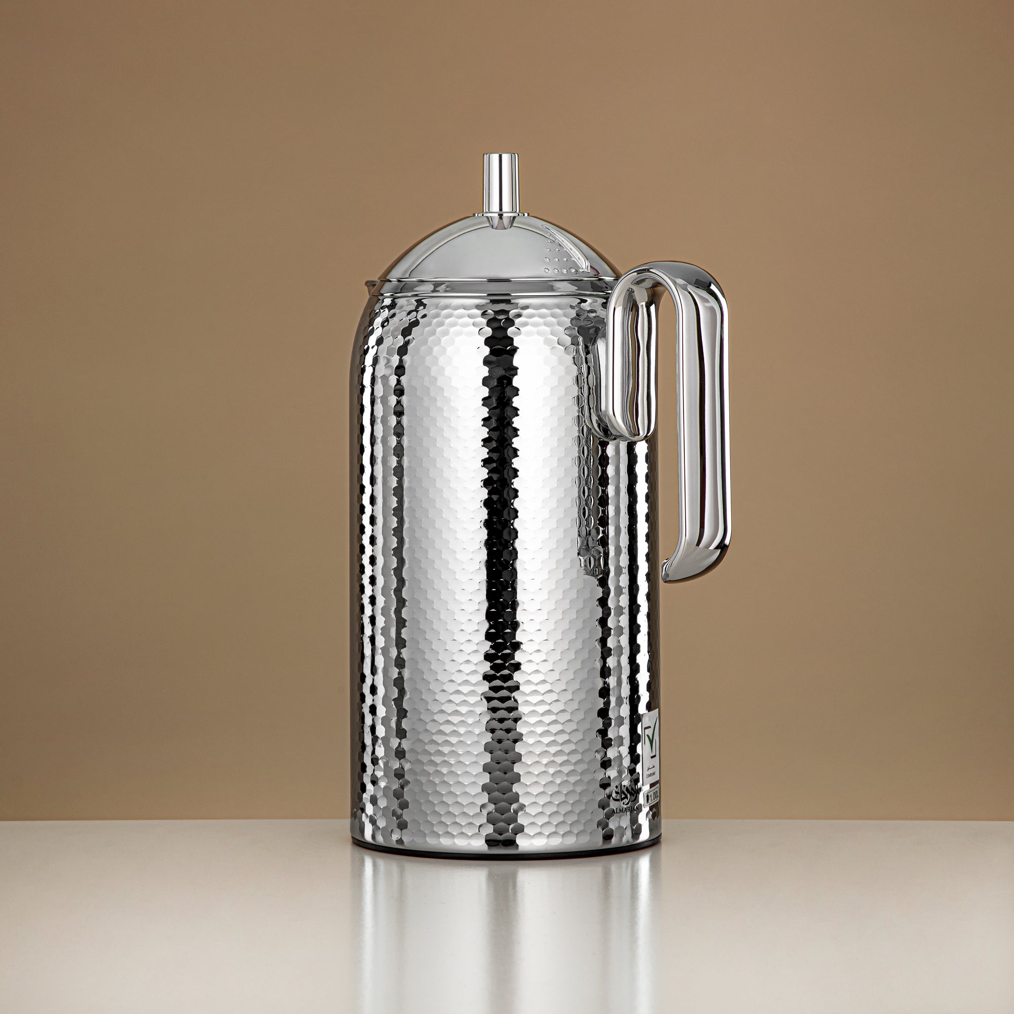 Almarjan Vacuum Flask Hammered Metal Body Glass Refill 1L (CHA-HC-100S) – Elegant Tea & Coffee Flask