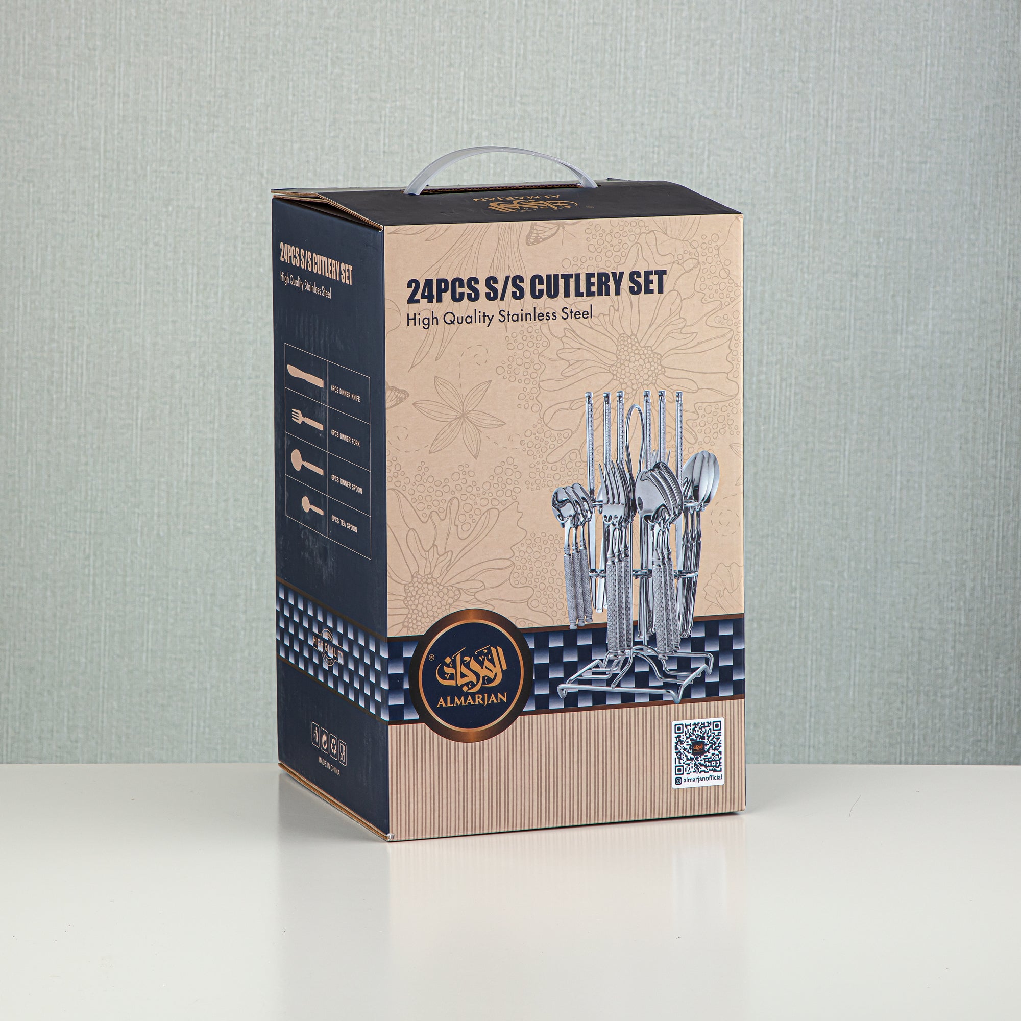 Almarjan Stainless Steel 24 Pieces Cutlery Set Silver & Gold - CUT0010258