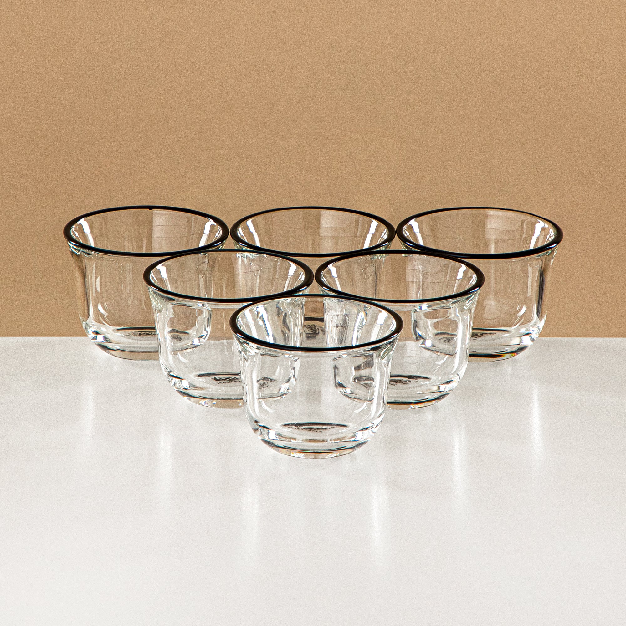 Almarjan Tea & Coffee Set 18 Pieces, Glass, Gun Black Rim & Handle (FB808-18 ALLGB) - Elegant Serveware for Tea & Coffee