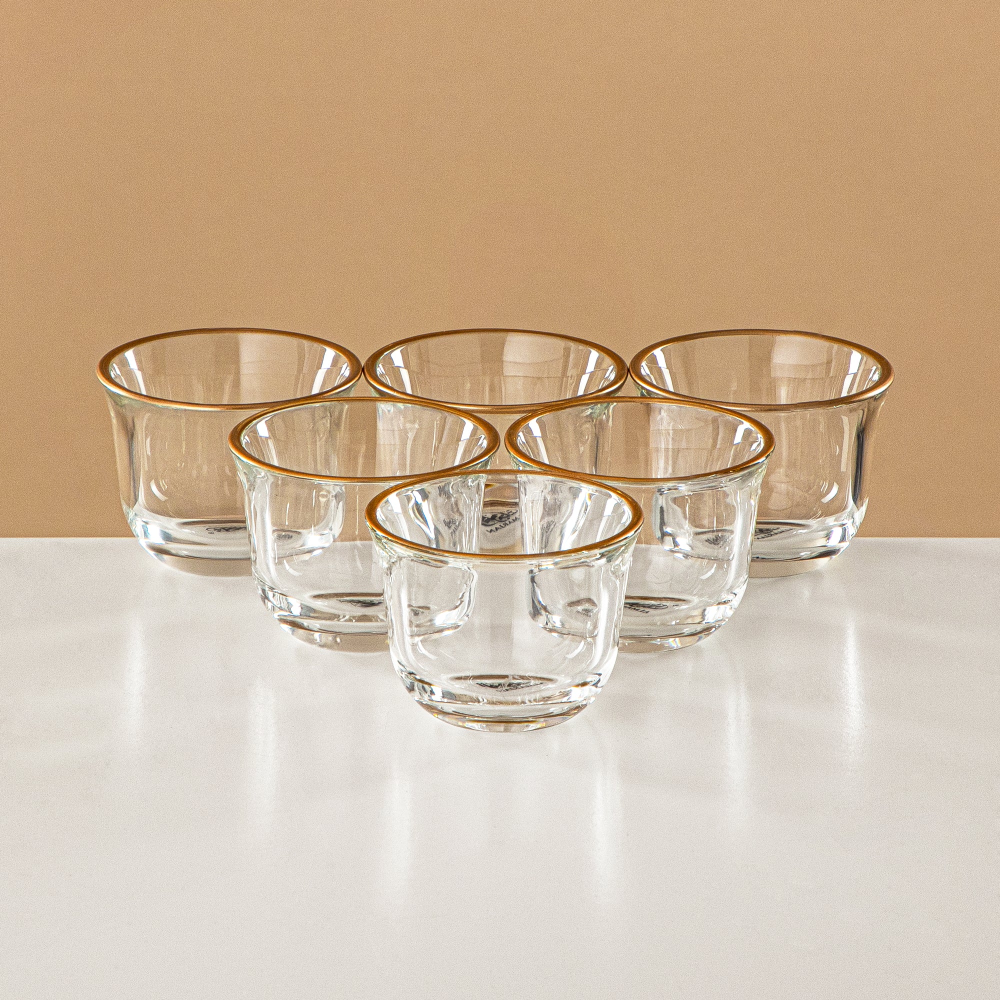 Almarjan Tea & Coffee Set 18 Pieces, Glass, Matt Gold Rim & Handle (FB808-18 ALLMG) - Elegant Serveware for Tea & Coffee