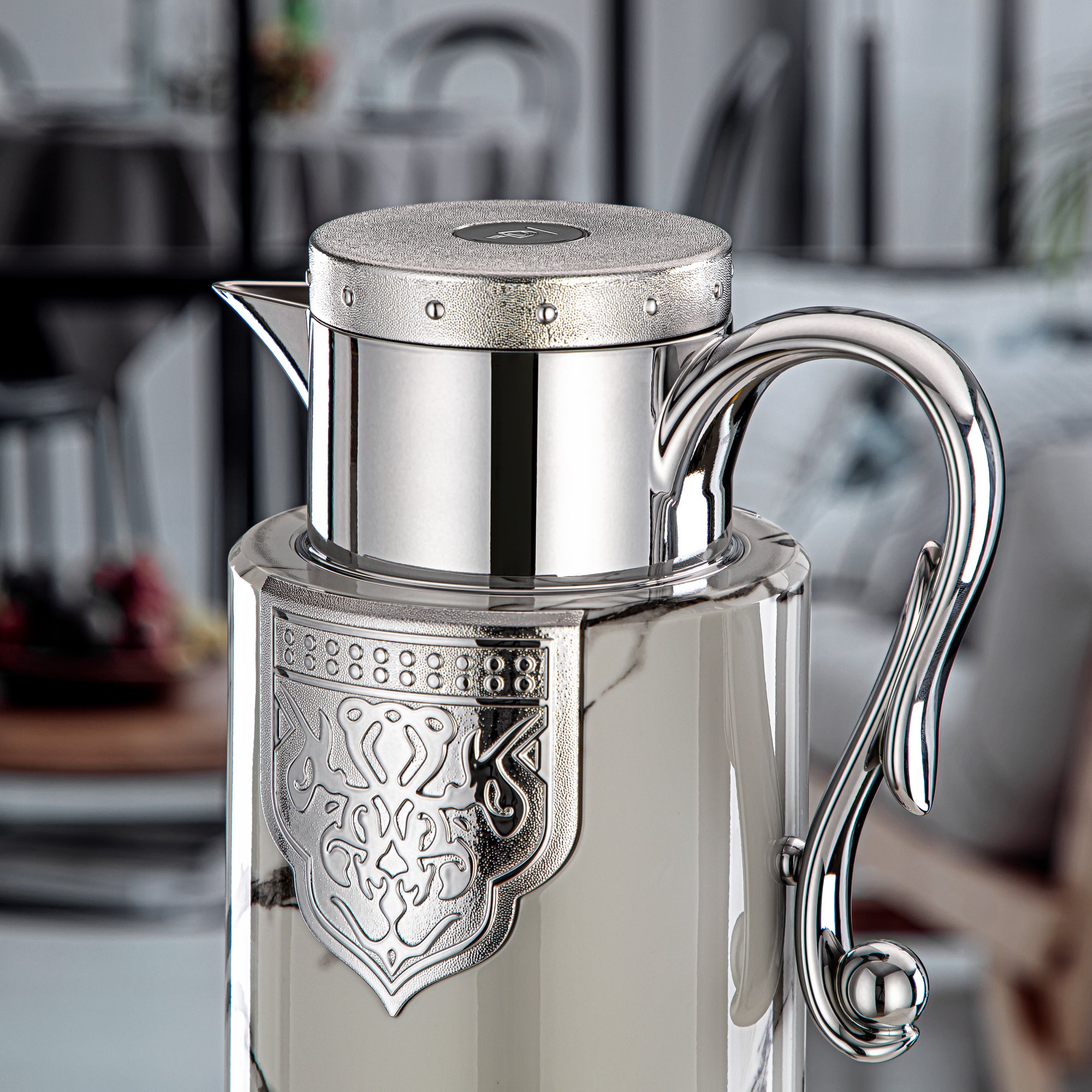 Almarjan 2 Pieces Vacuum Flask Set Marble & Silver - FG207 AB-100 GRMR/C