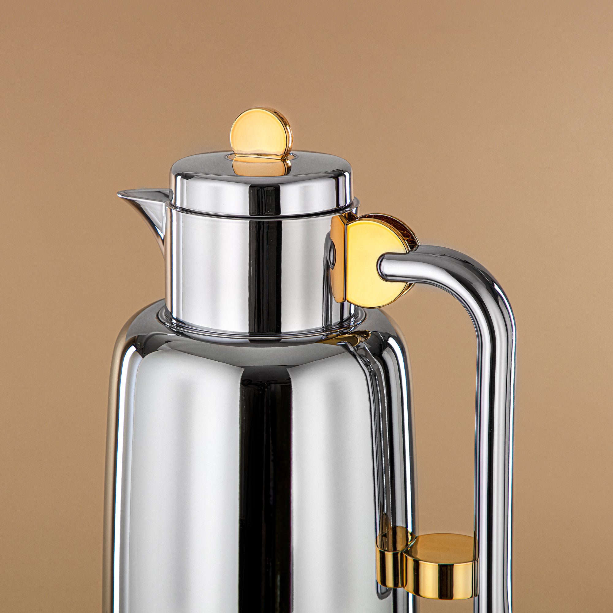 Almarjan Vacuum Flask Set - 0.7L + 1L, Silver & Gold (FG808-070/100 G/C) - For Serving Tea & Coffee