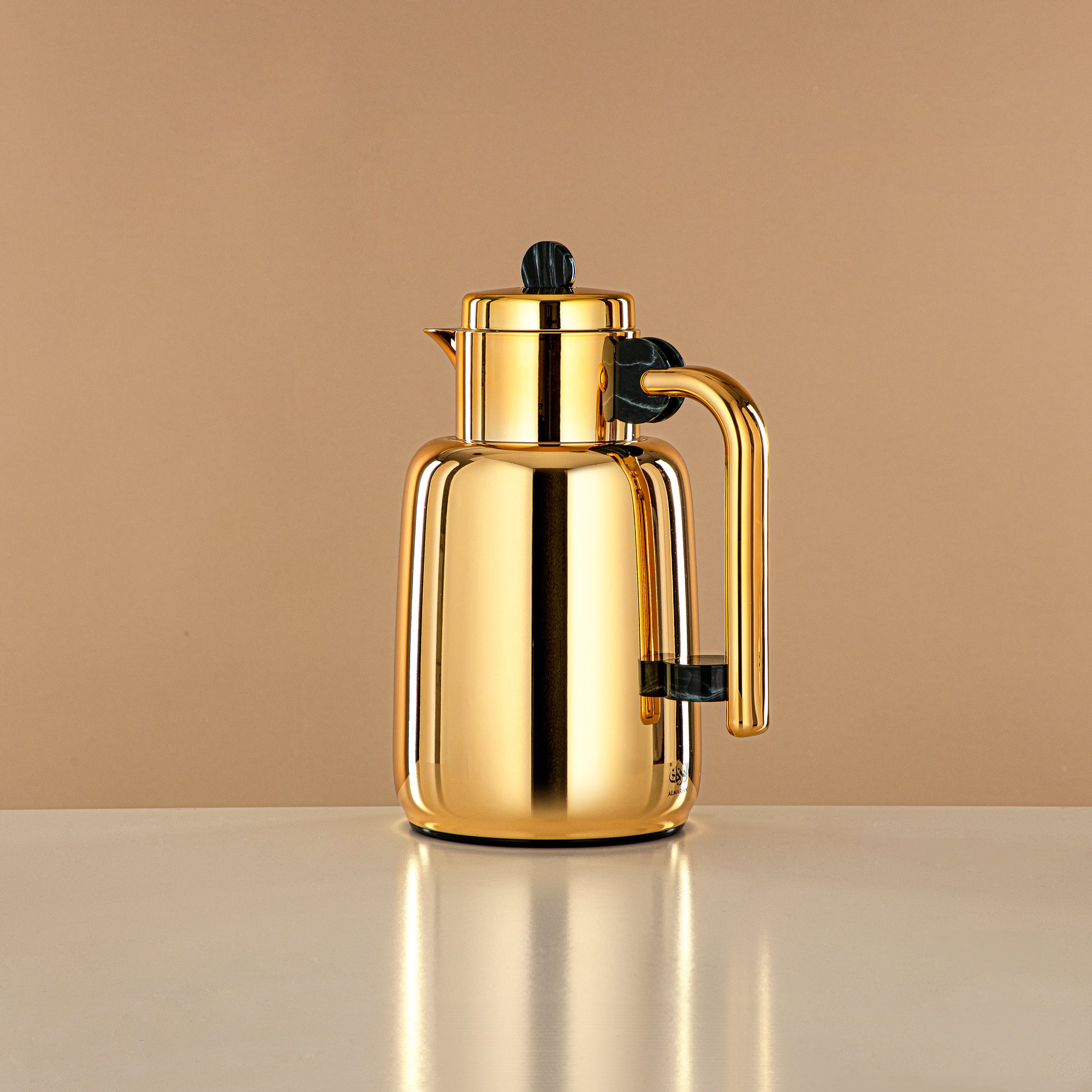 Almarjan Vacuum Flask Set - 0.7L + 1L, Gold & Black/Green Marble (FG808-070/100 GM/G) - For Serving Tea & Coffee