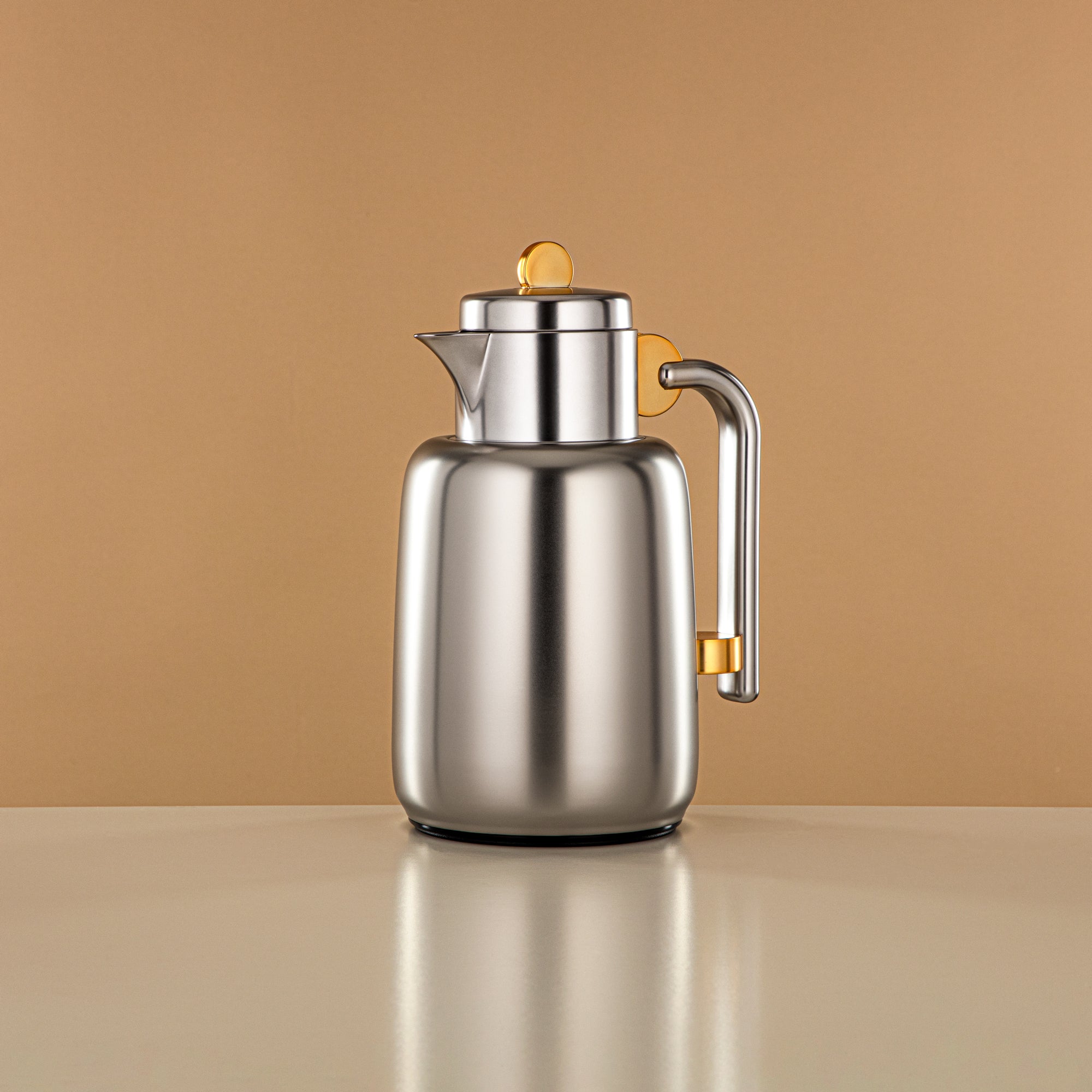Almarjan Vacuum Flask Set - 0.7L + 1L, Matt Silver & Matt Gold (FG808-070/100 MG/MC) - For Serving Tea & Coffee