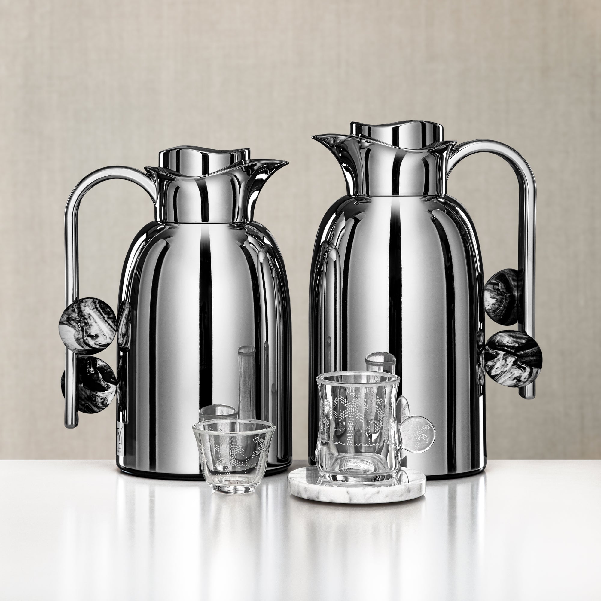 Almarjan Vacuum Flask & Tea Set 20 Pieces Silver Marble