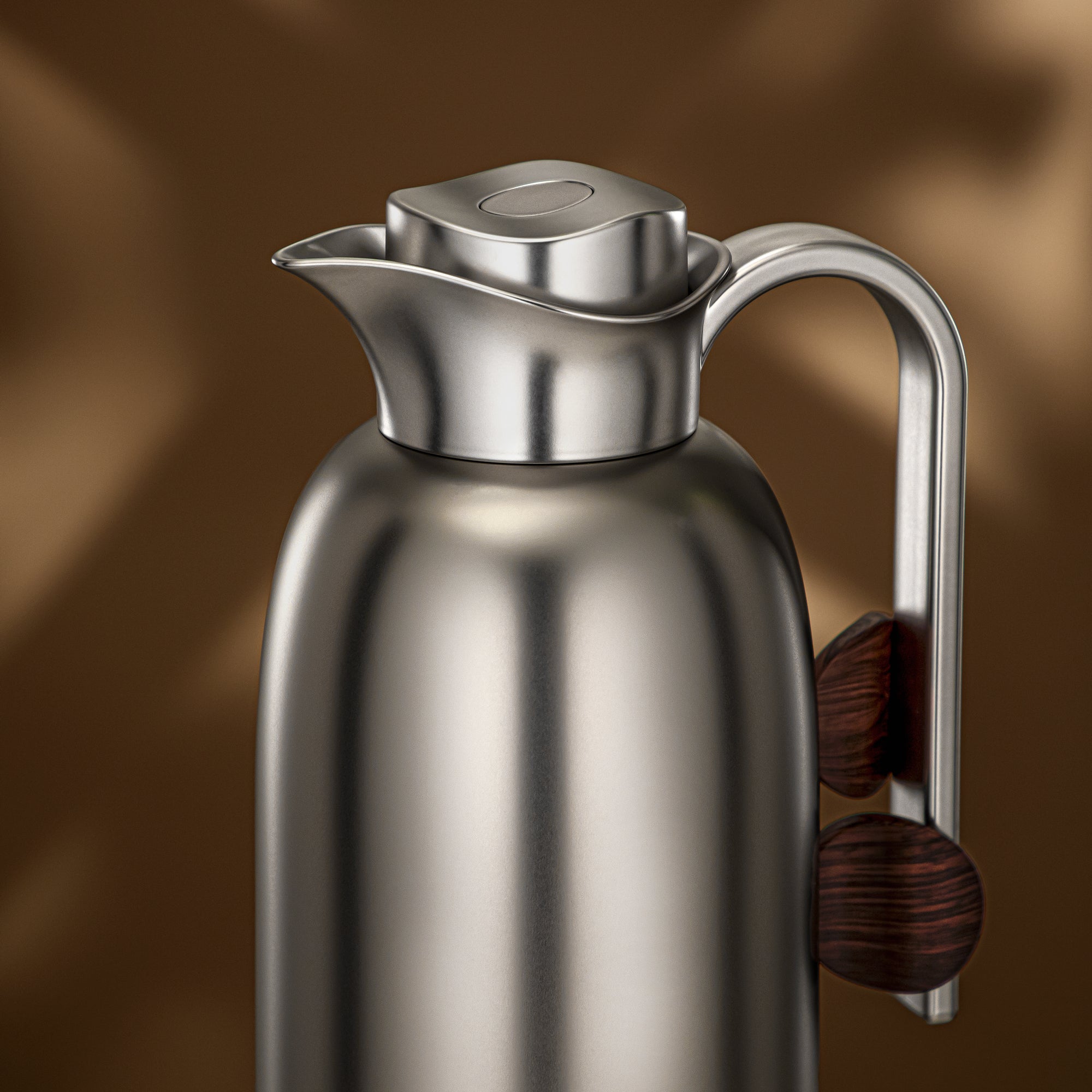 Almarjan Vacuum Flask Set 0.7L + 1L Matt Nickel & Dark Wood