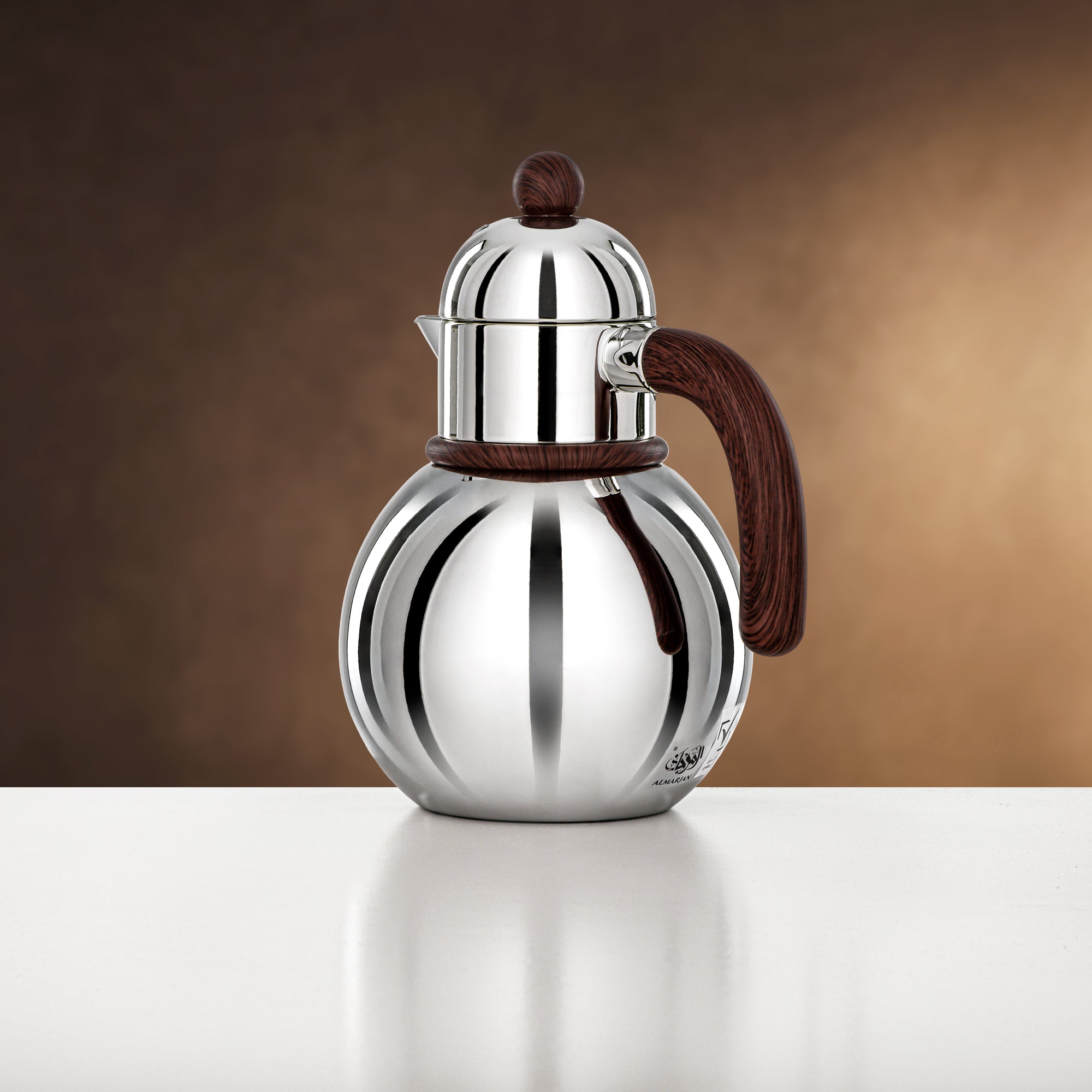 Almarjan Silver & Dark Wood Single Vacuum Flask 0.75L