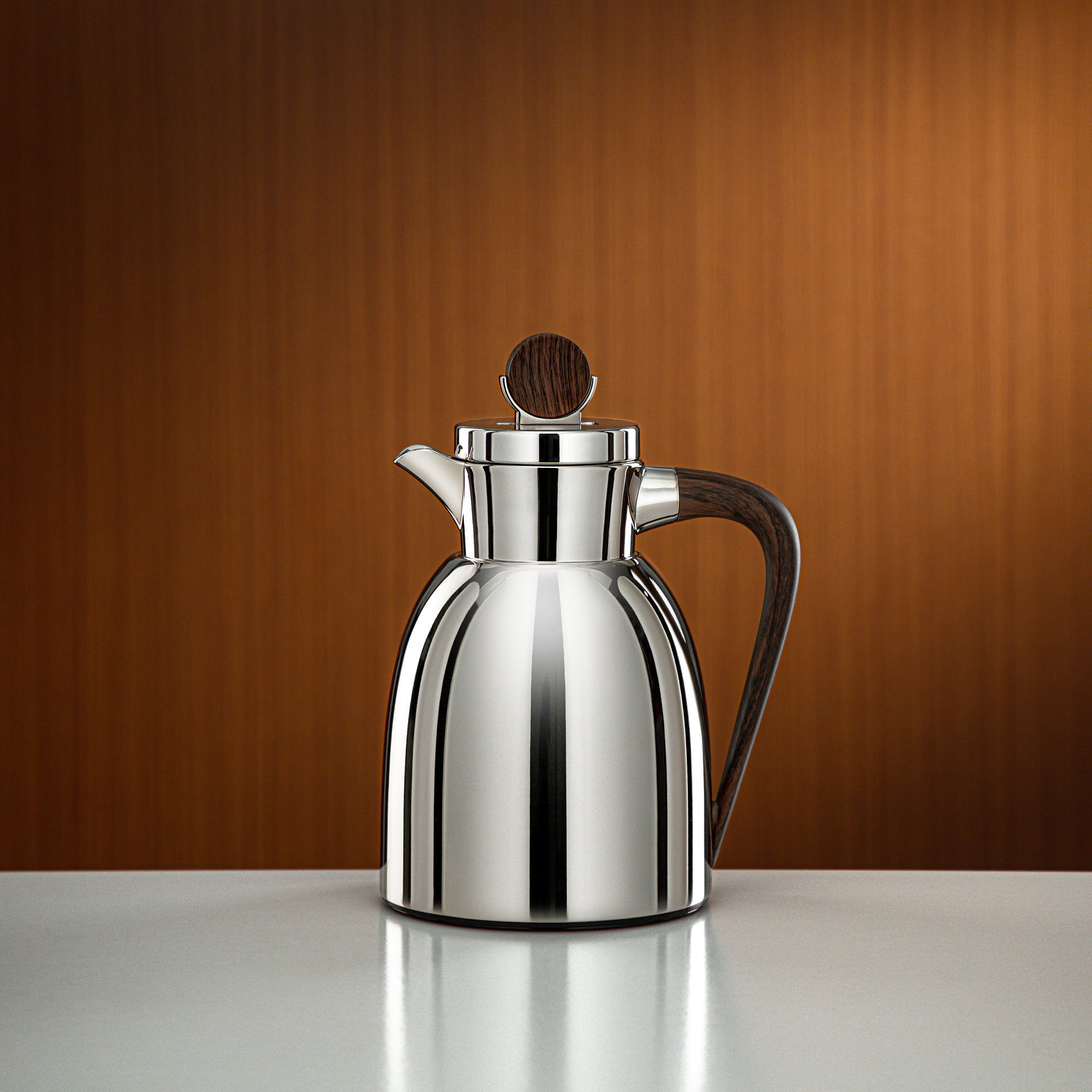 Almarjan Vacuum Flask 0.7L Nickel & Dark Wood