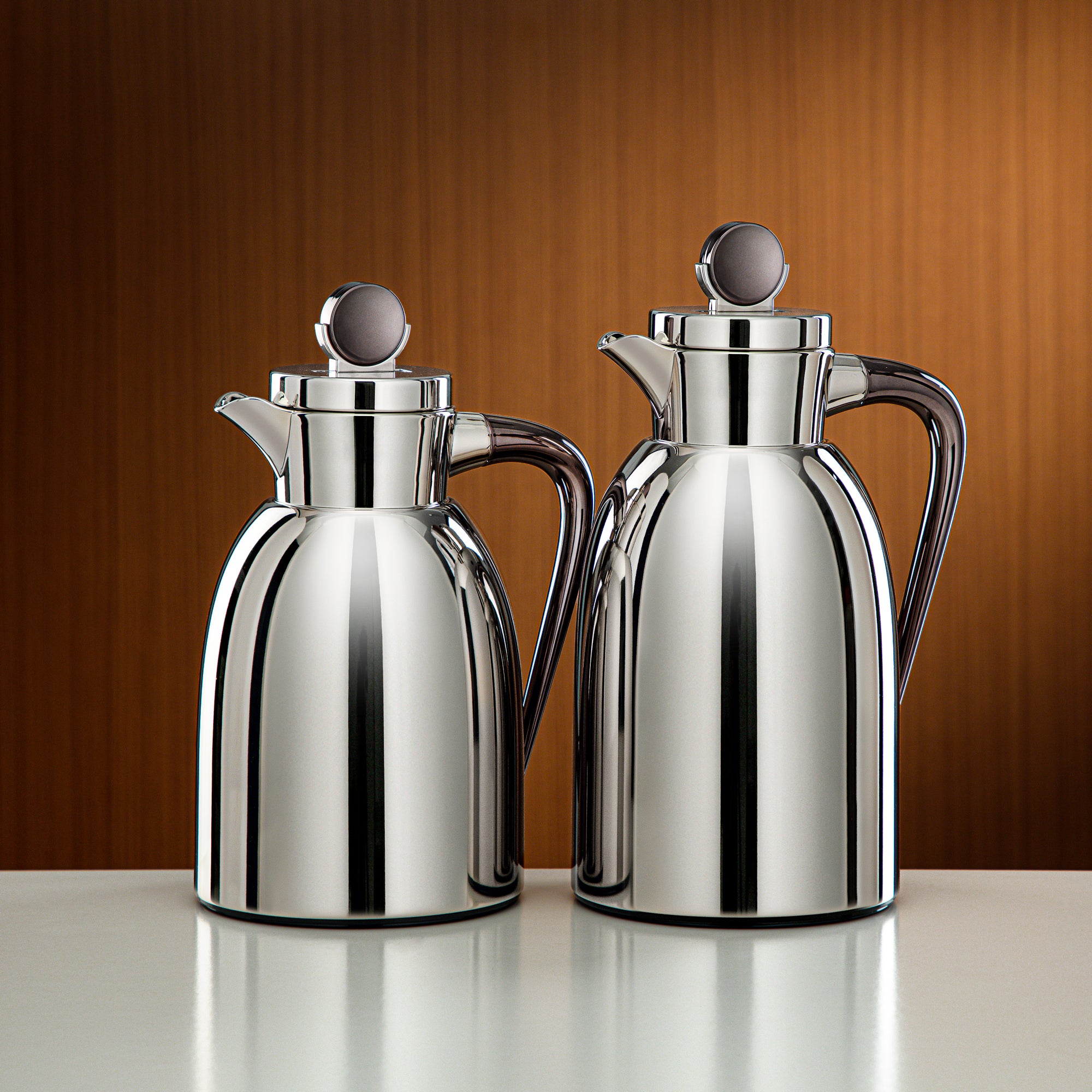 Almarjan Vacuum Flask Set 2 Pieces 1L & 1.3L Nickel & Gun Black