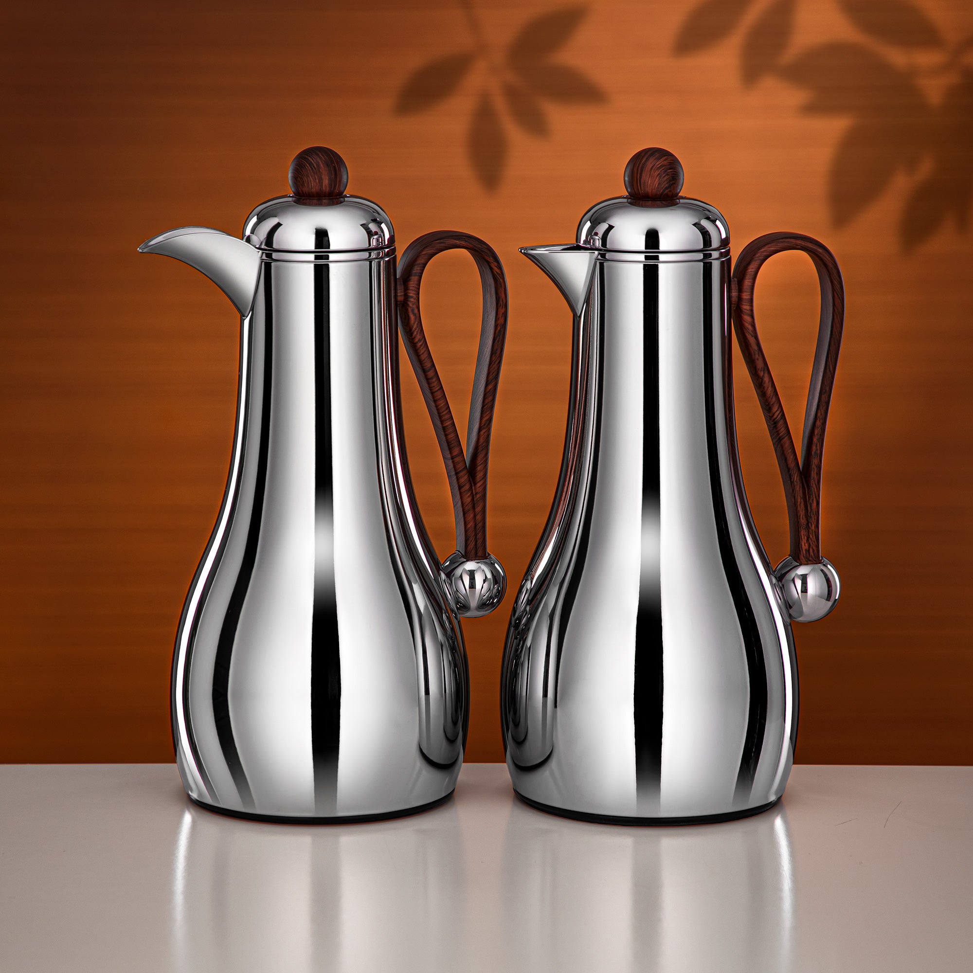 Almarjan Vacuum Flask Set 1L + 1L Silver & Dark Wood