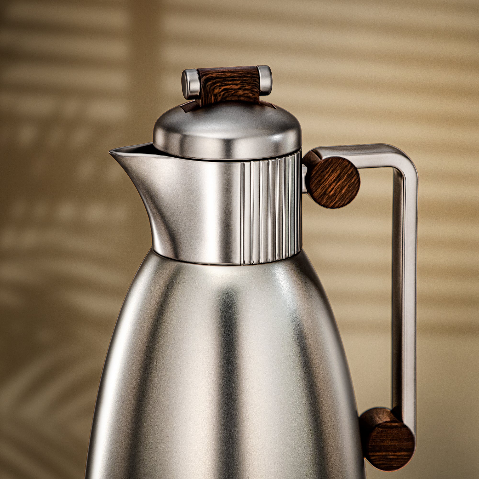 طقم ترامس المرجان 0.7 لتر و1 لتر بلمسة نيكل غير لامع وخشب داكن