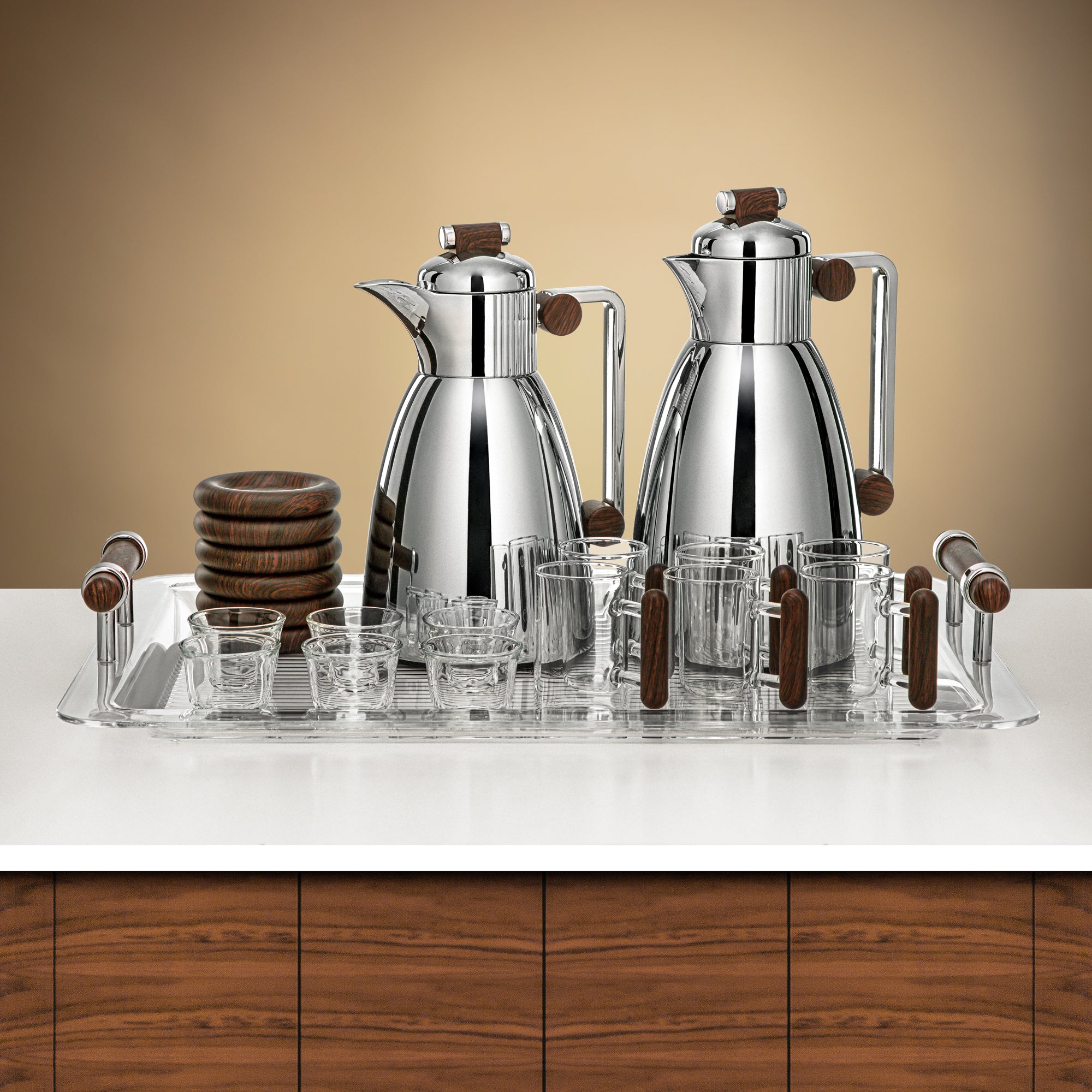 Almarjan Vacuum Flask Set 21 Pieces Silver & Dark Wood