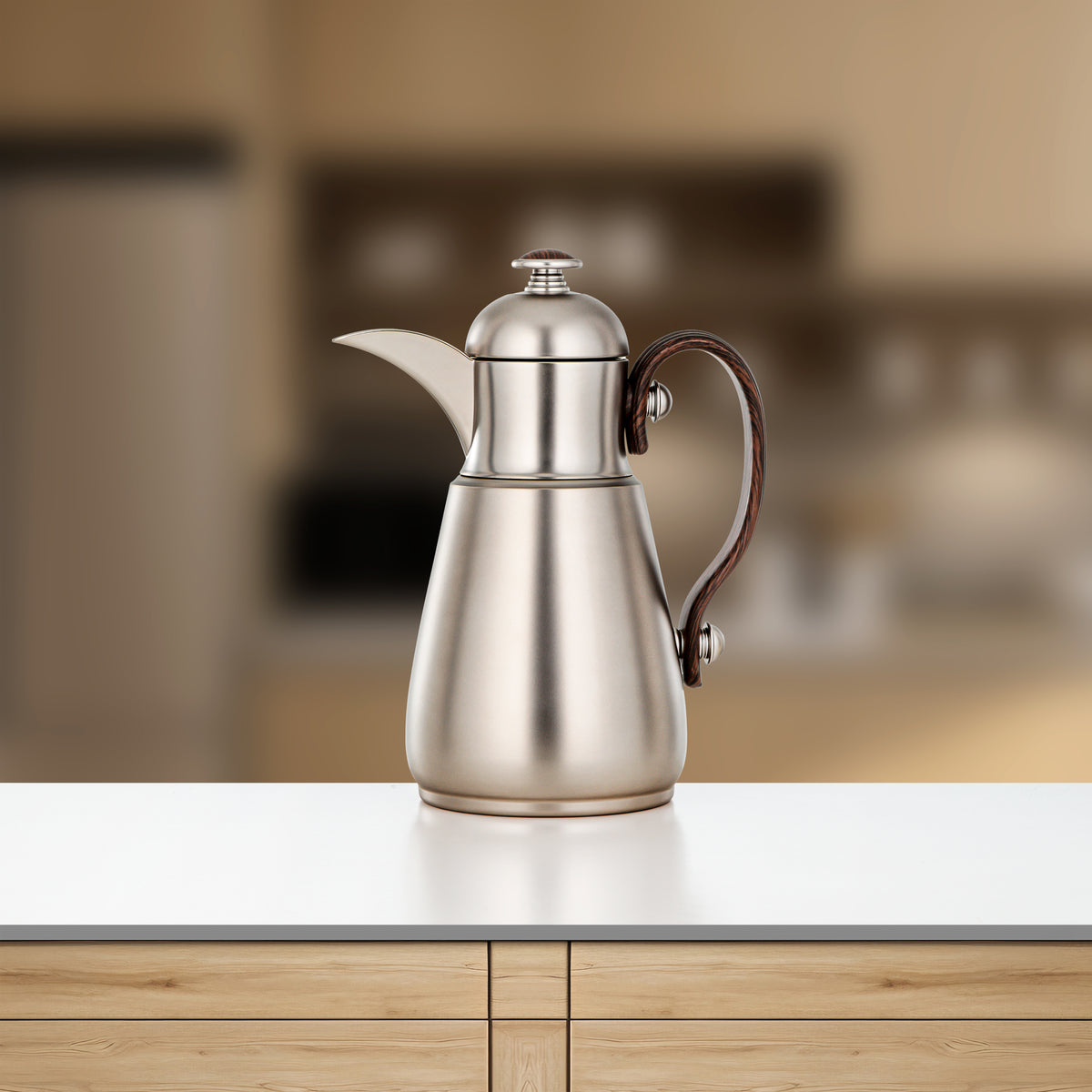 Almarjan Double Wall Vacuum Flask 0.7 Lit, Matt Nickel & Dark Wood