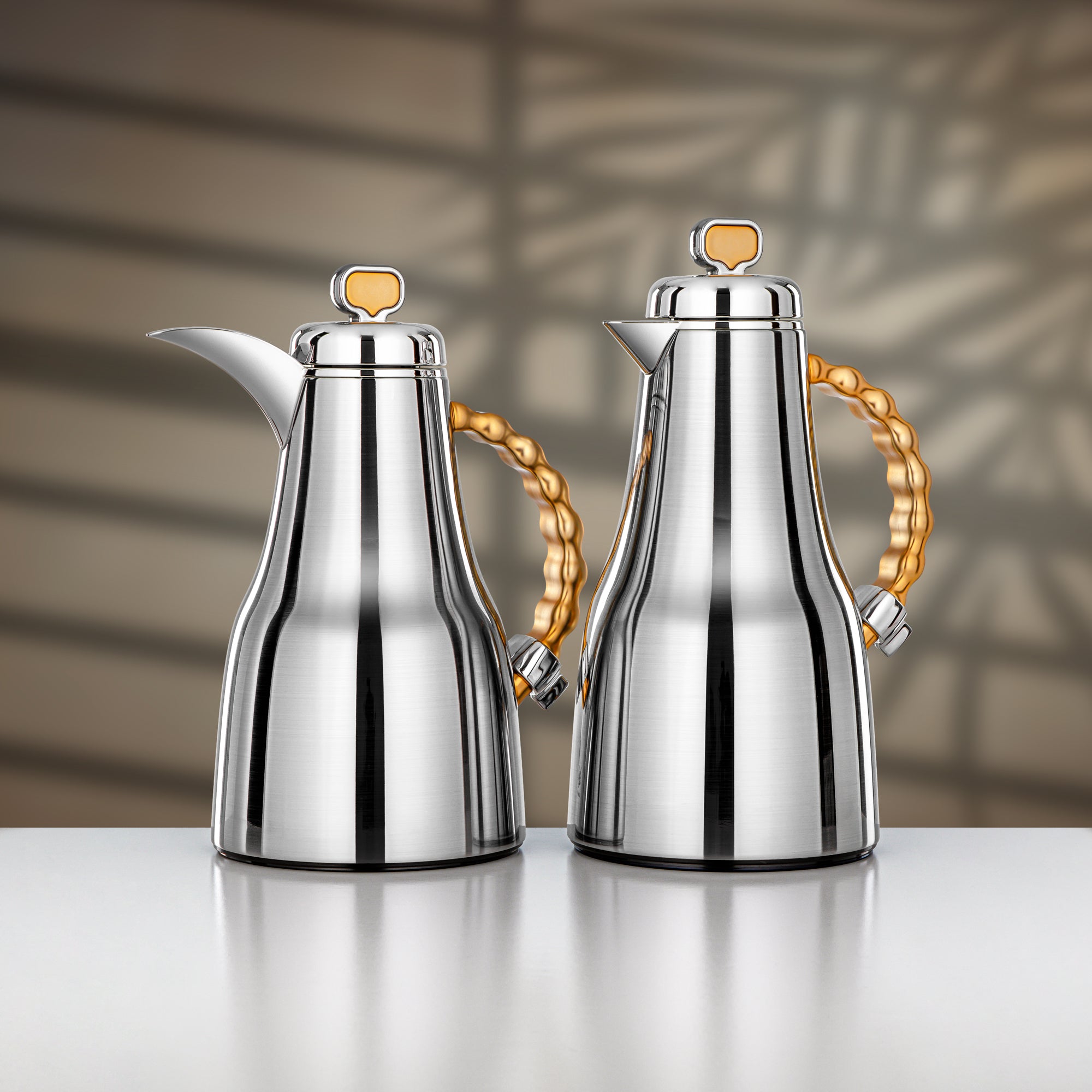 Almarjan 2 Pieces Vacuum Flask Set, Brushed Silver & Matt Gold