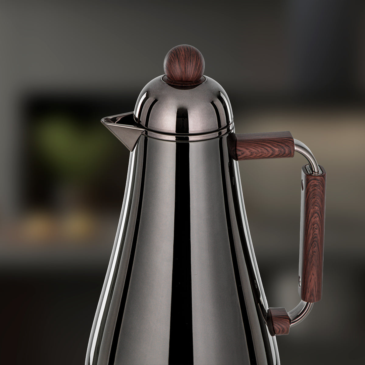 Almarjan 2 Pieces Vacuum Flask Set, Gun Black & Dark Wood