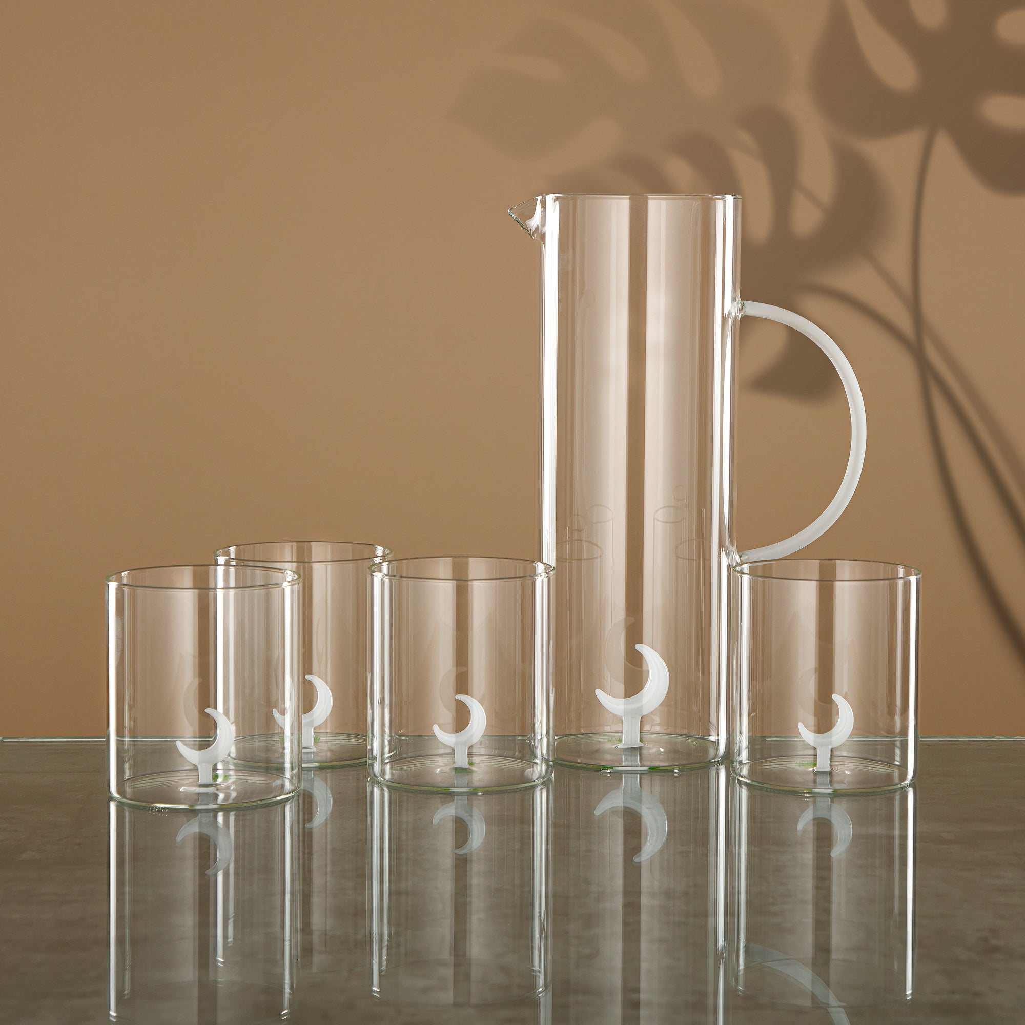 Almarjan Water Set 5 Pieces, Borosilicate Glass, Clear & Frost (GLS0010179) - Moonrise Collection