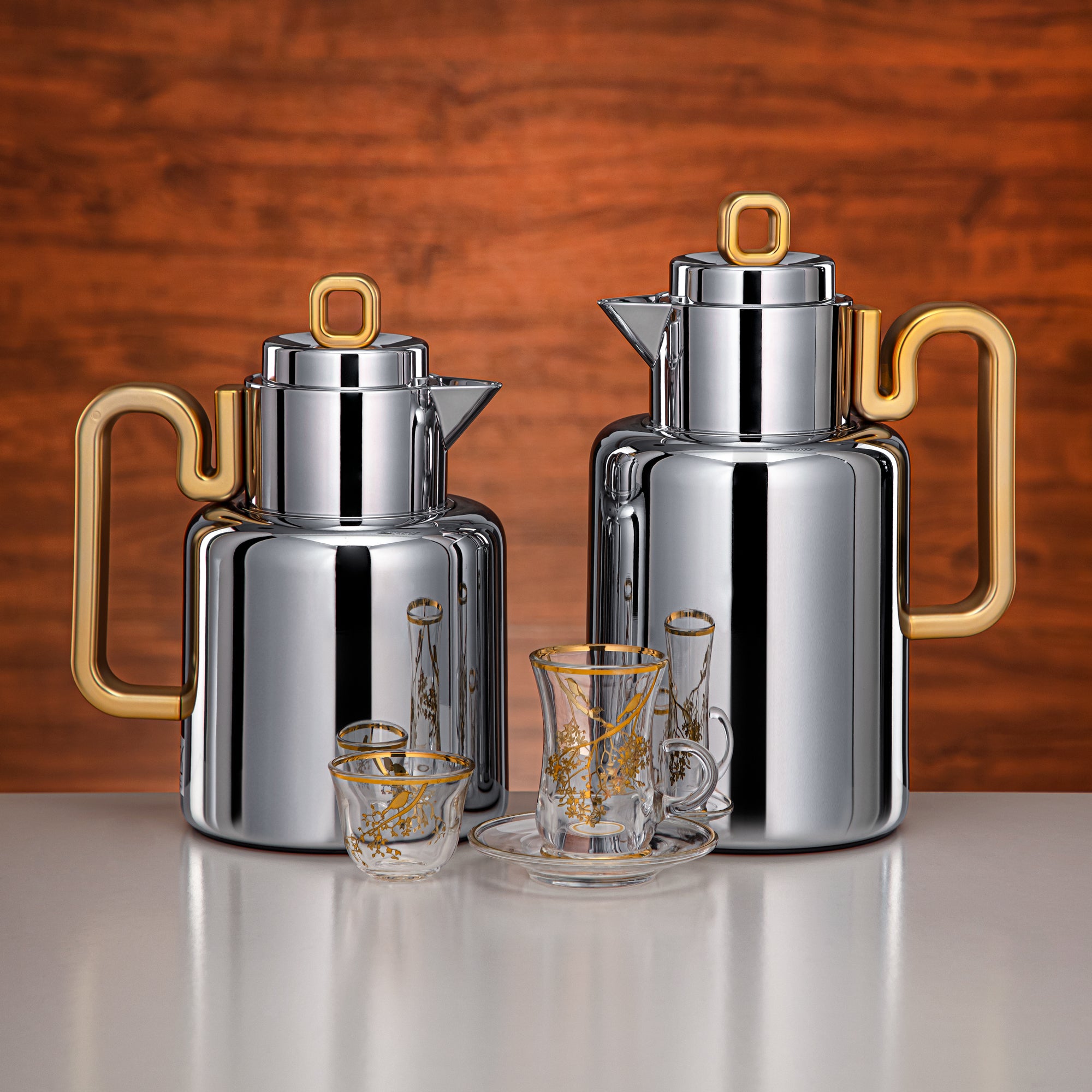 Almarjan Vacuum Flask Set 20-Piece Silver & Matt Gold