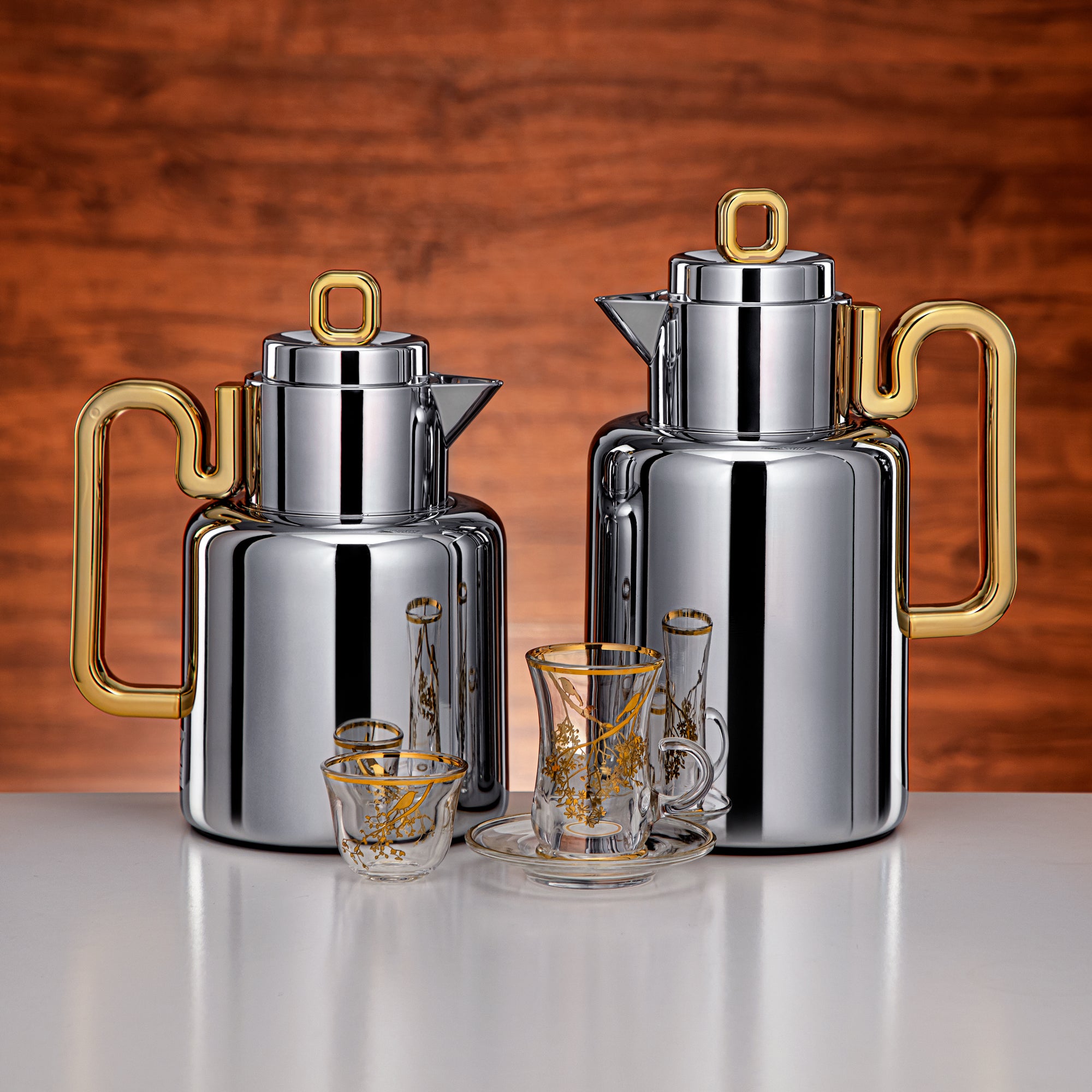 Almarjan Vacuum Flask Set 20-Piece Silver & Gold