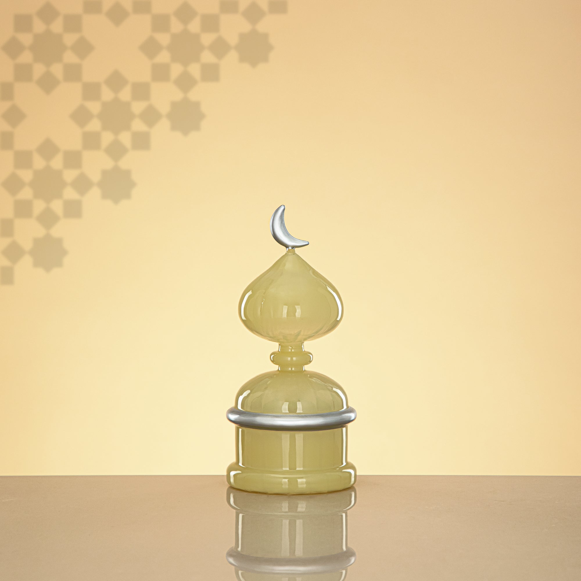 Almarjan Minaret Table Decoration 22cm x 10cm Ivory with Silver Lines & Crescent Moon – Noor Al Layali
