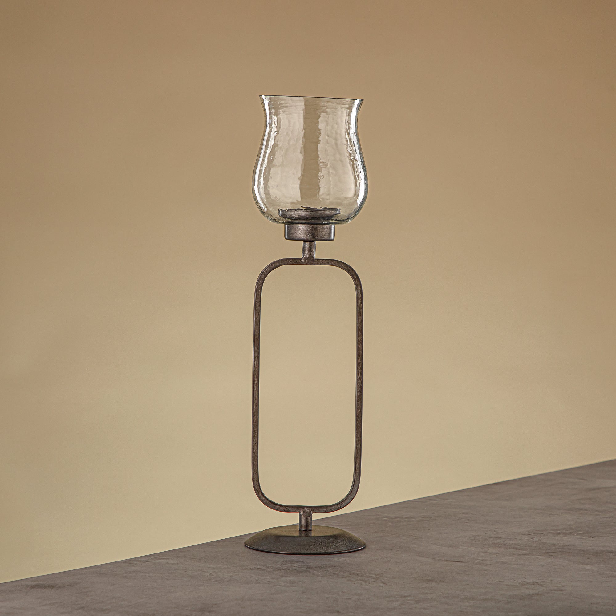 Almarjan Elemental Votive Holder Hammered Clear Glass 11x11x41 CM Vintage Silver Stand (GMT2960016)