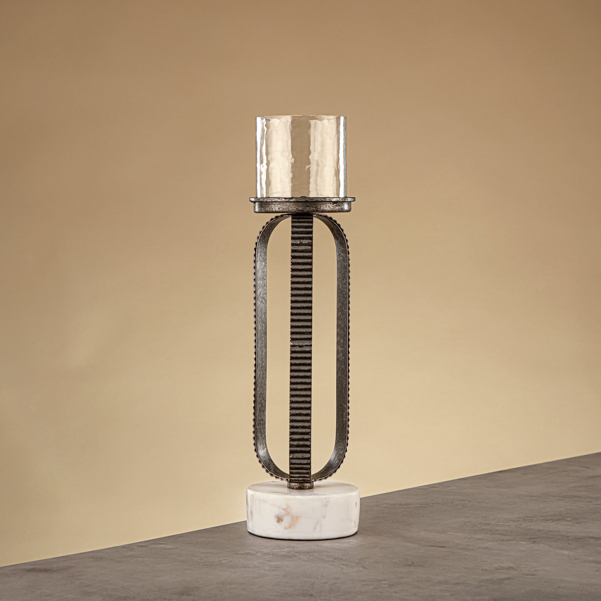 Almarjan Pillar Candle Holder 39cm Rustic Silver