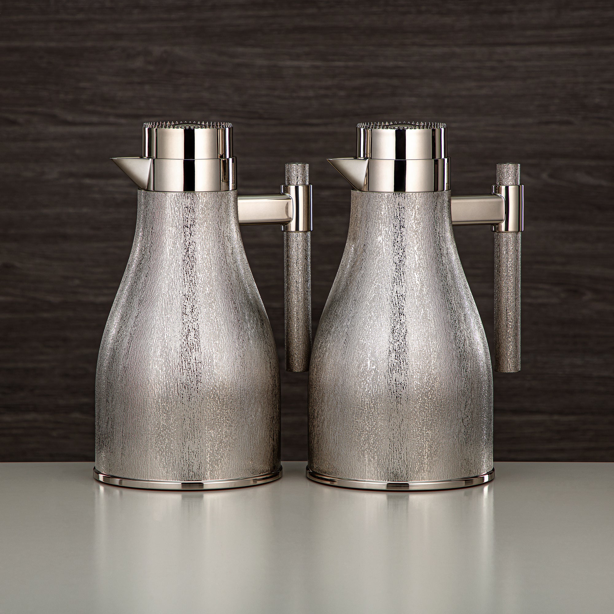 Almarjan Vacuum Flask Set ABS Push Button 1L + 1L Nickel (GOK-N-N-N) - Elegant Serving