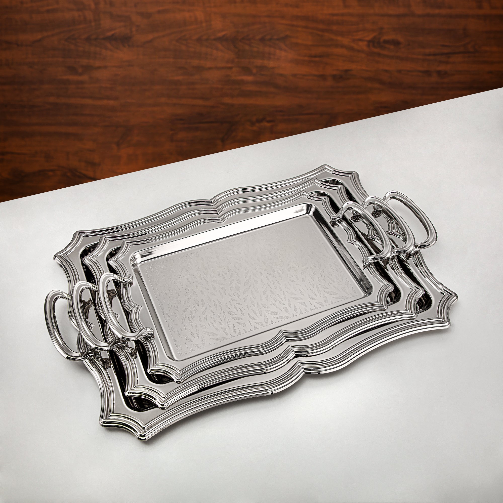 Almarjan 3 Pieces Serving Tray Set Silver - HT2411006