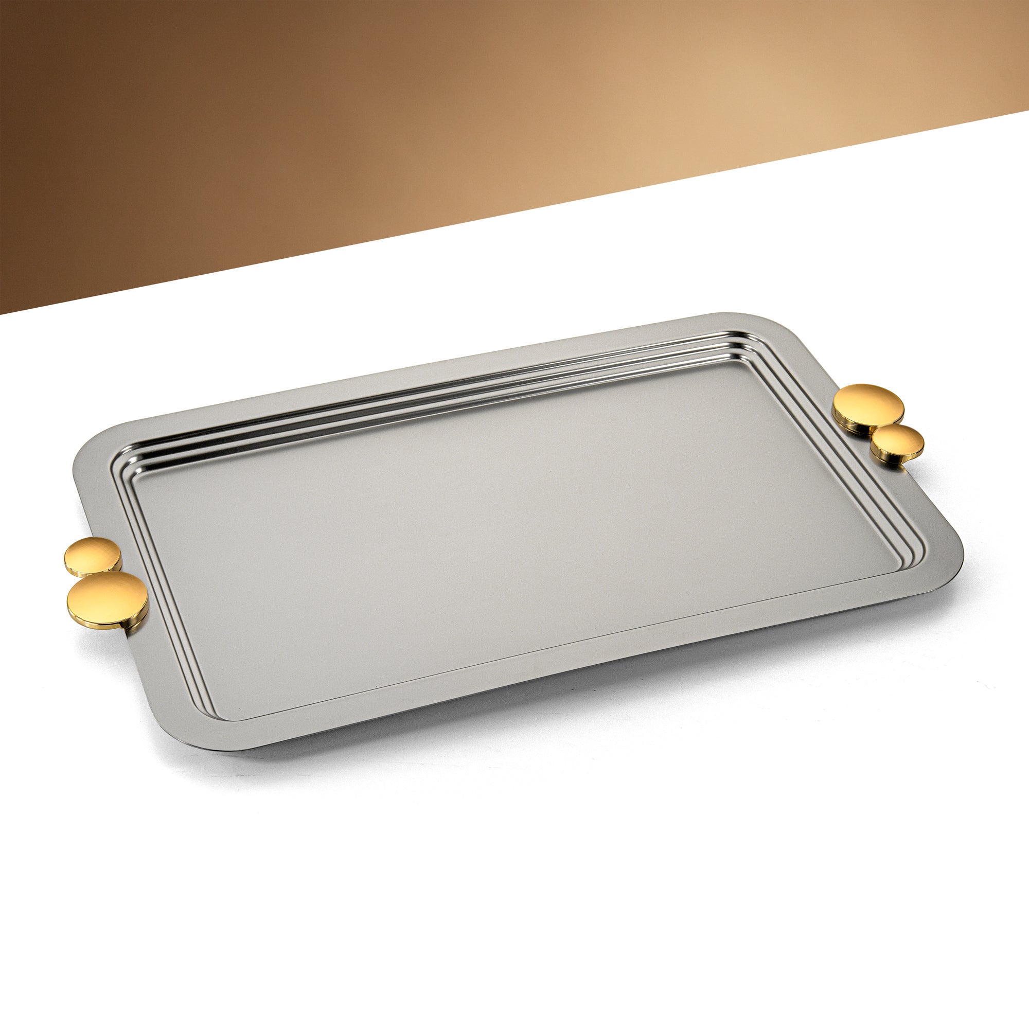 Almarjan 53 CM Serving Tray Matte Nickel & Gold - HT2506006