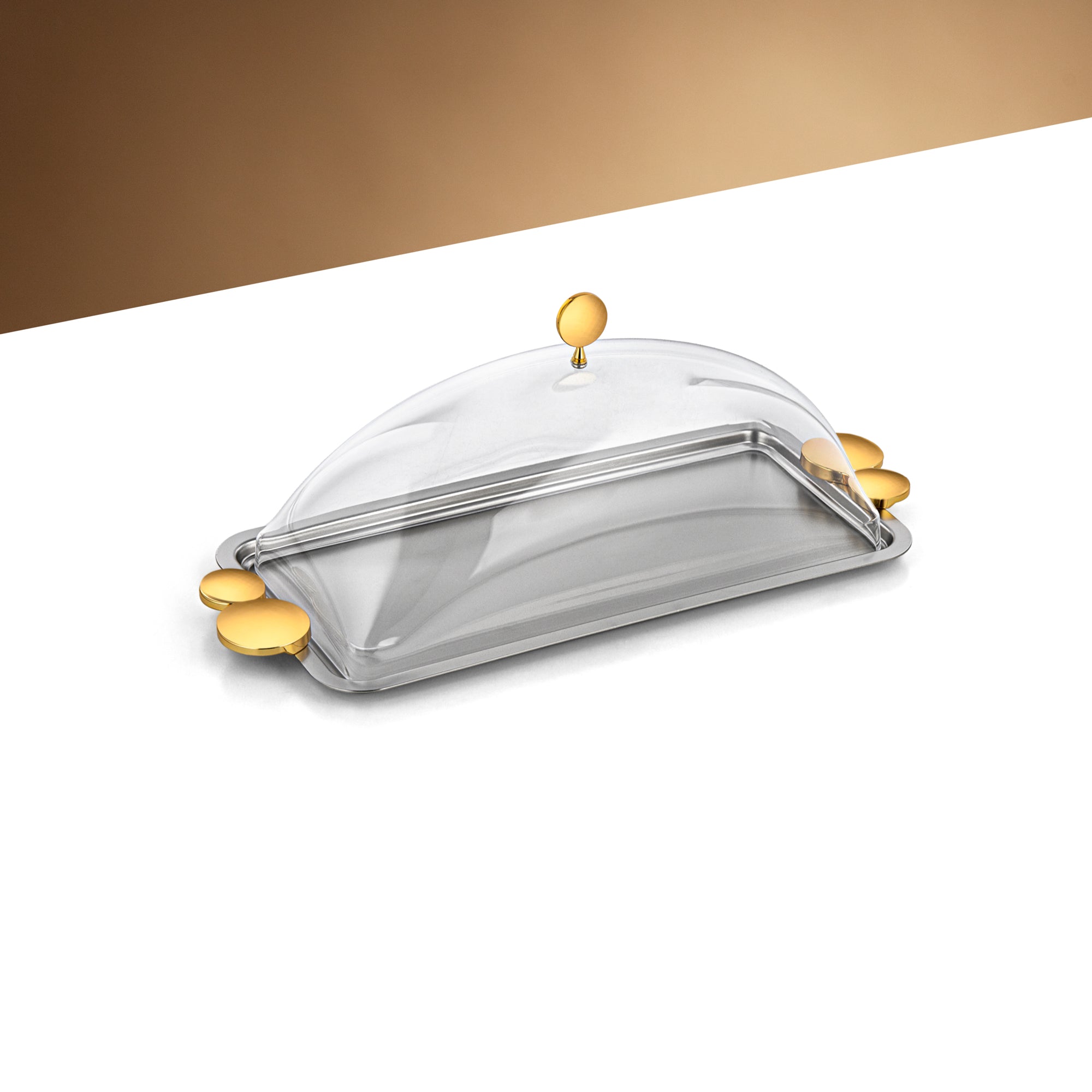 Almarjan 35 CM Serving Tray With Acrylic Cover Matte Nickel & Gold - HT2506036