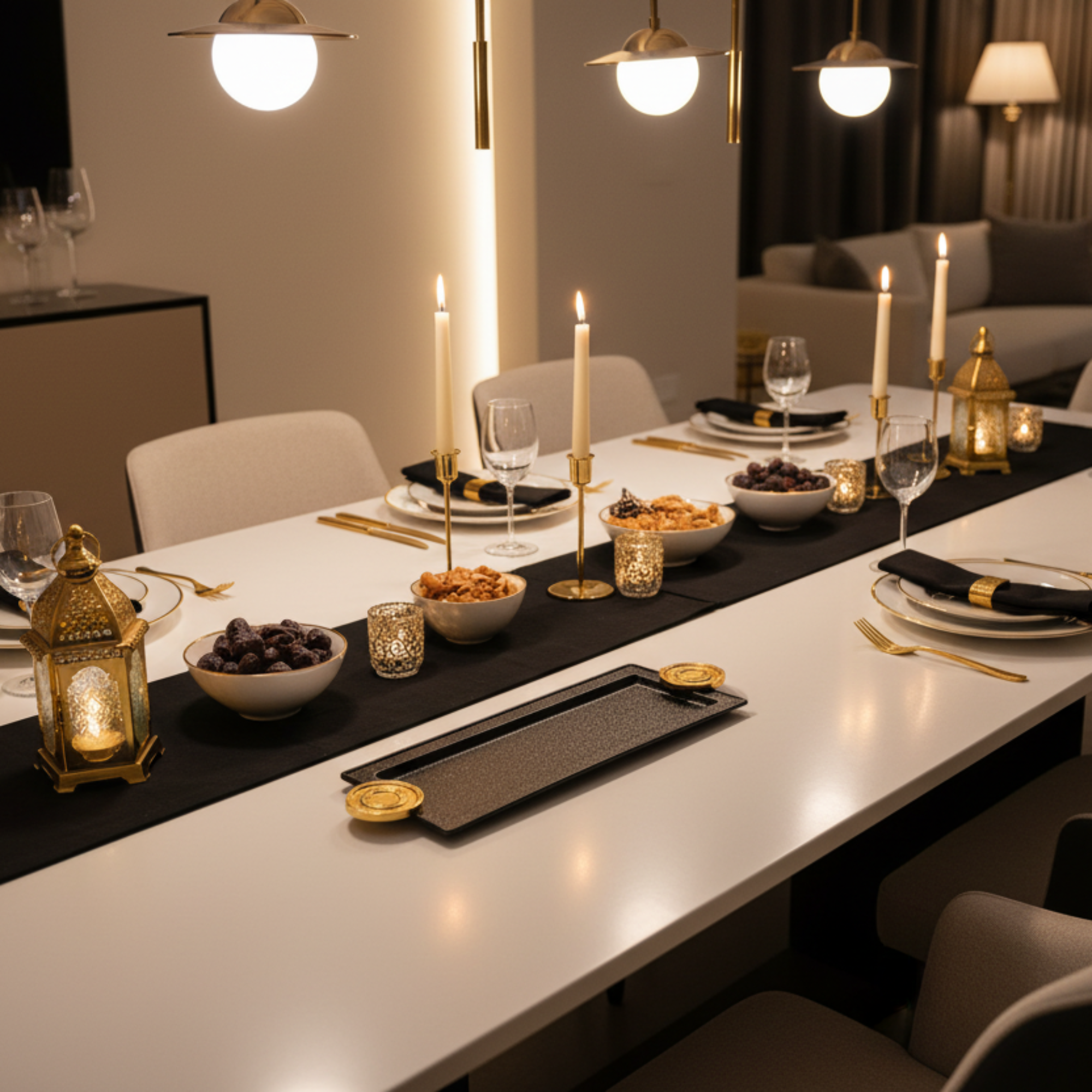 Almarjan Serving Tray 56 cm Black & Gold Crackle