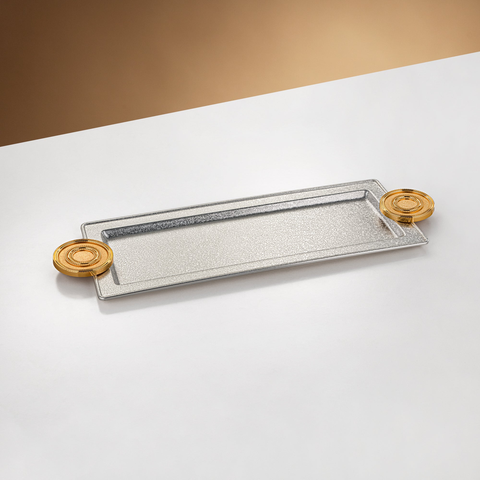 صينية تقديم المرجان 56 سم فضي وذهبي بتصميم متشقق