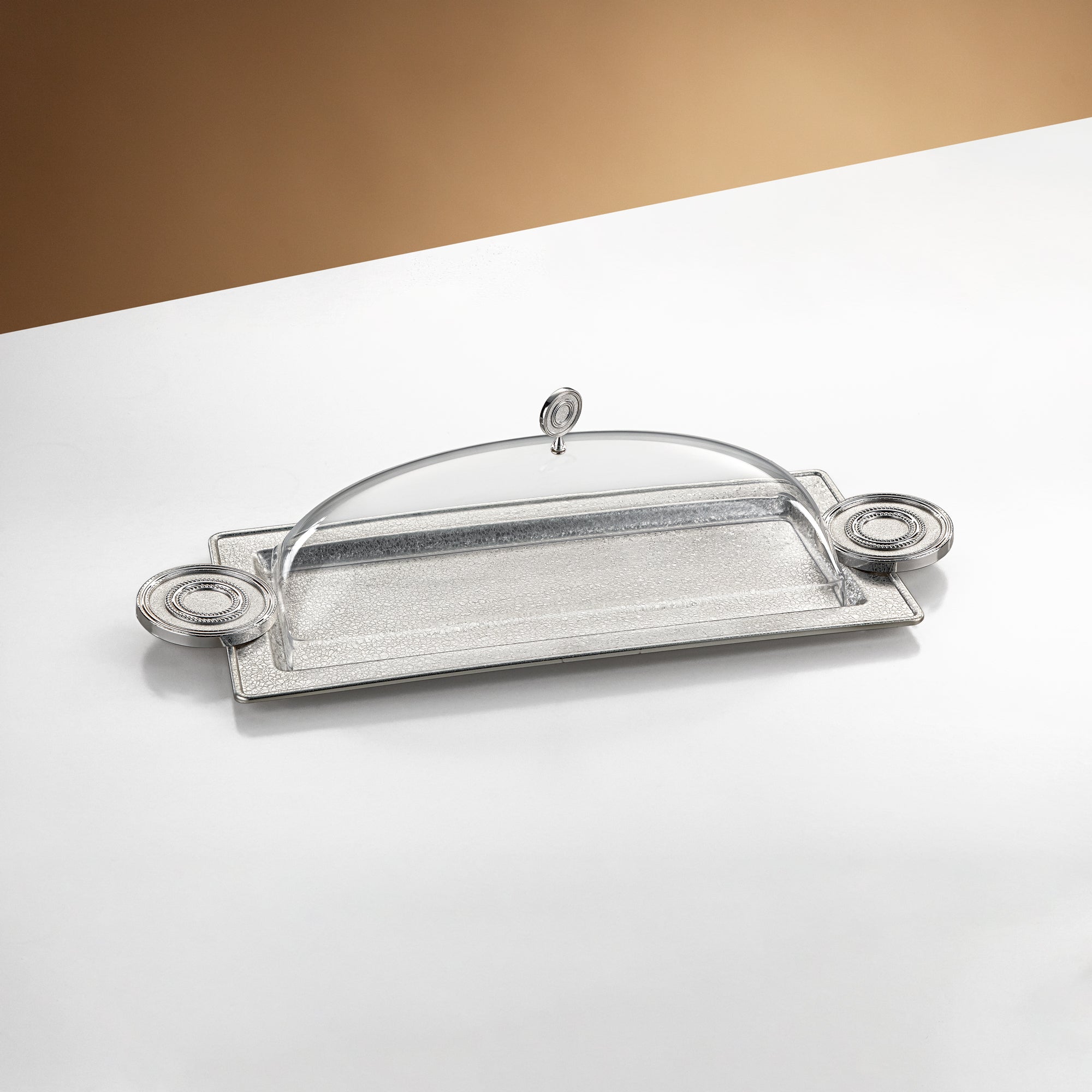 صينية تقديم المرجان مع غطاء 50 سم فضي بتصميم متشقق