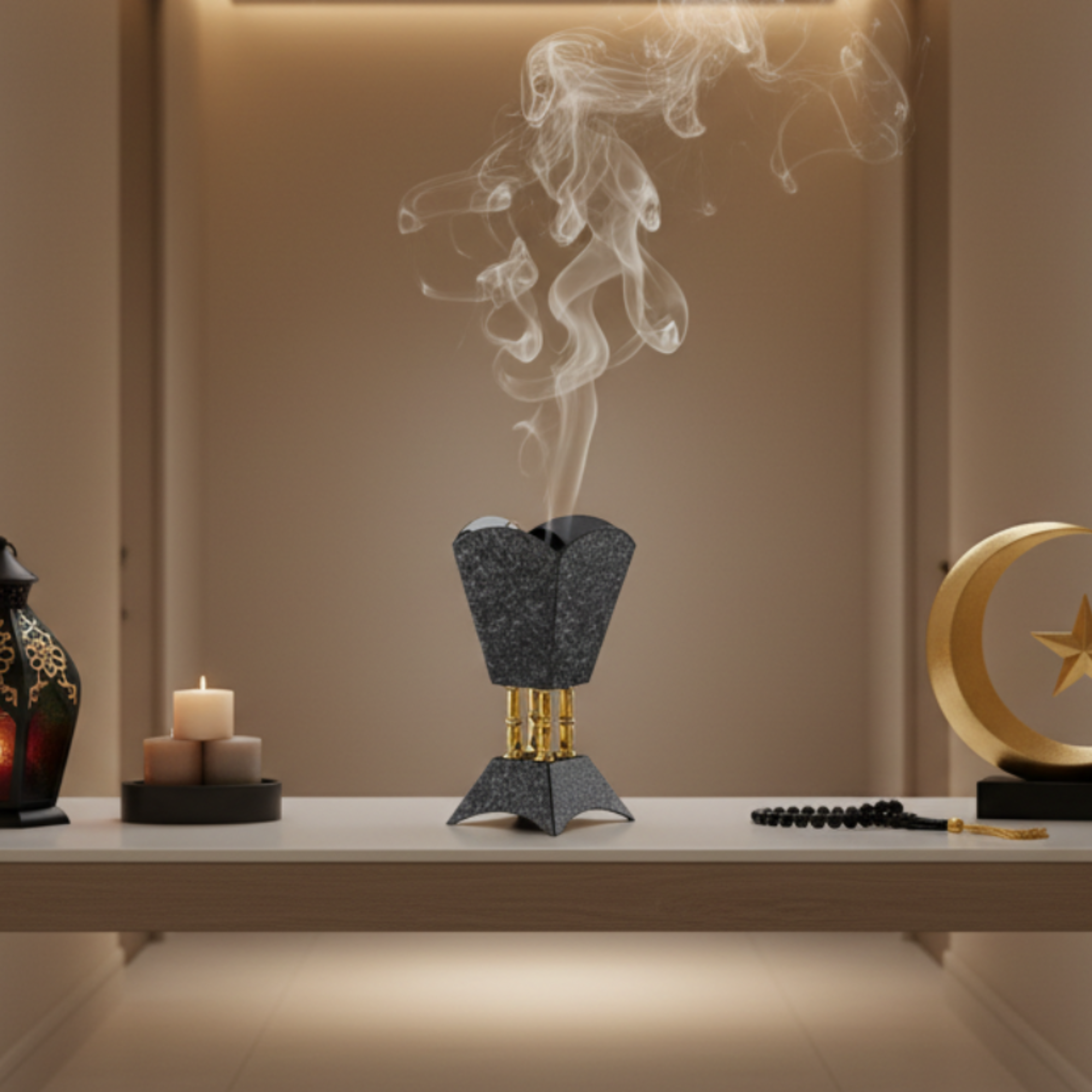 Almarjan Incense Burner Black & Gold 20.5cm