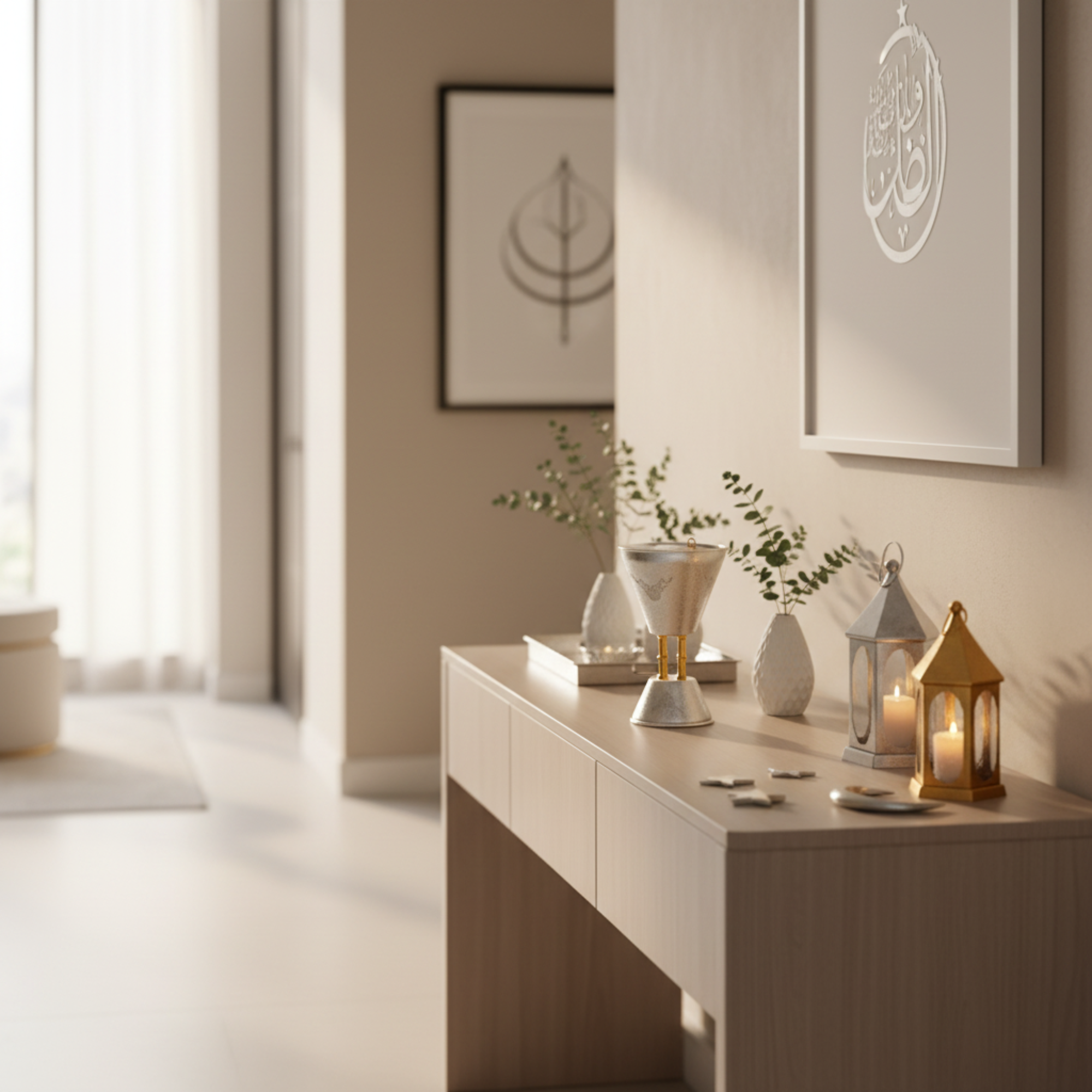 Almarjan Incense Burner Silver & Gold Crackle 21cm