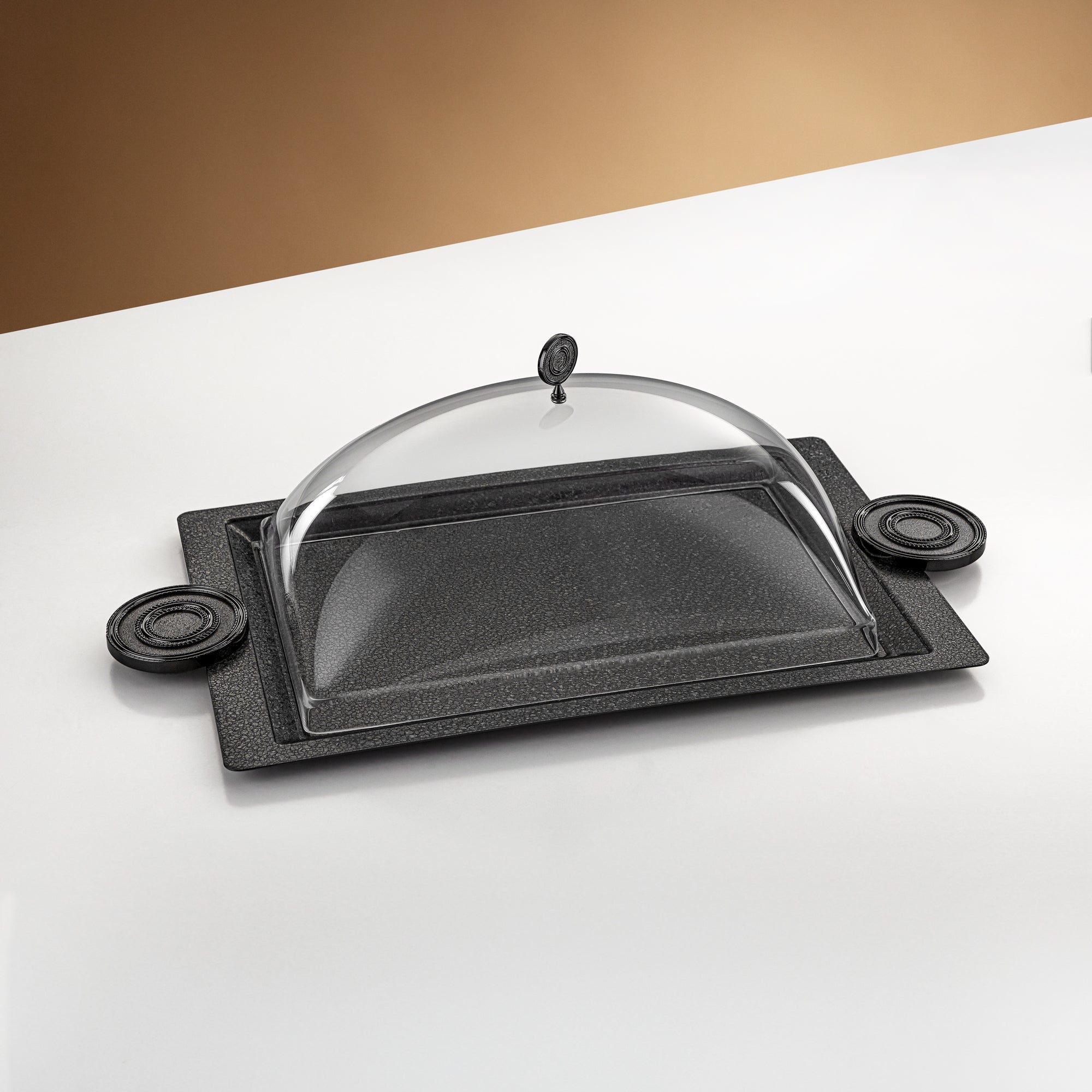 صينية تقديم المرجان مع غطاء 53 سم أسود بتصميم متشقق