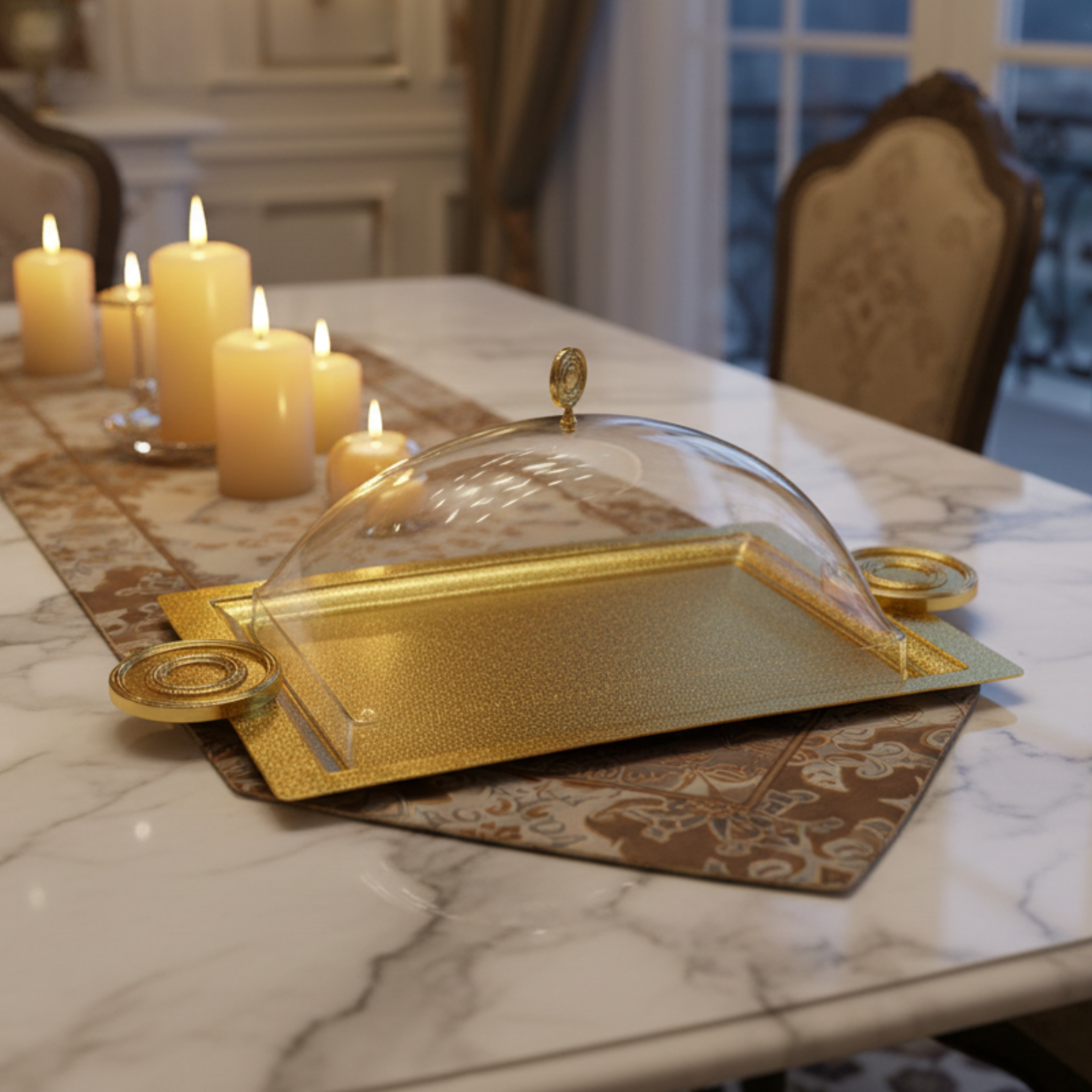 Almarjan Serving Tray with Cover 49 cm Brass Crackle