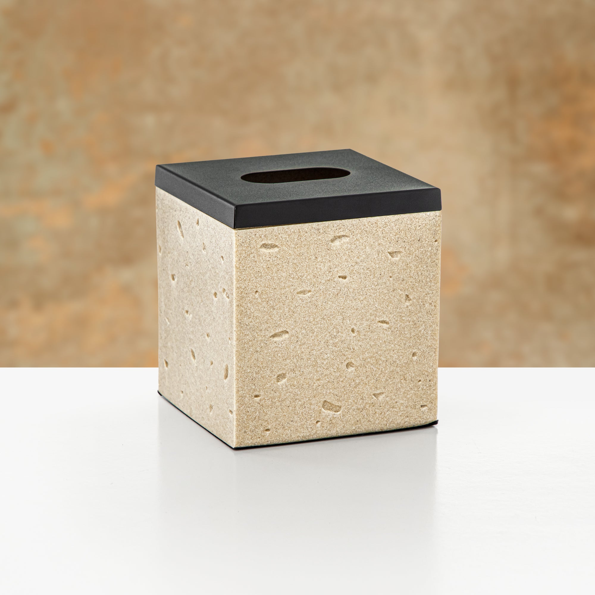Almarjan Tissue Box Travertine & Black