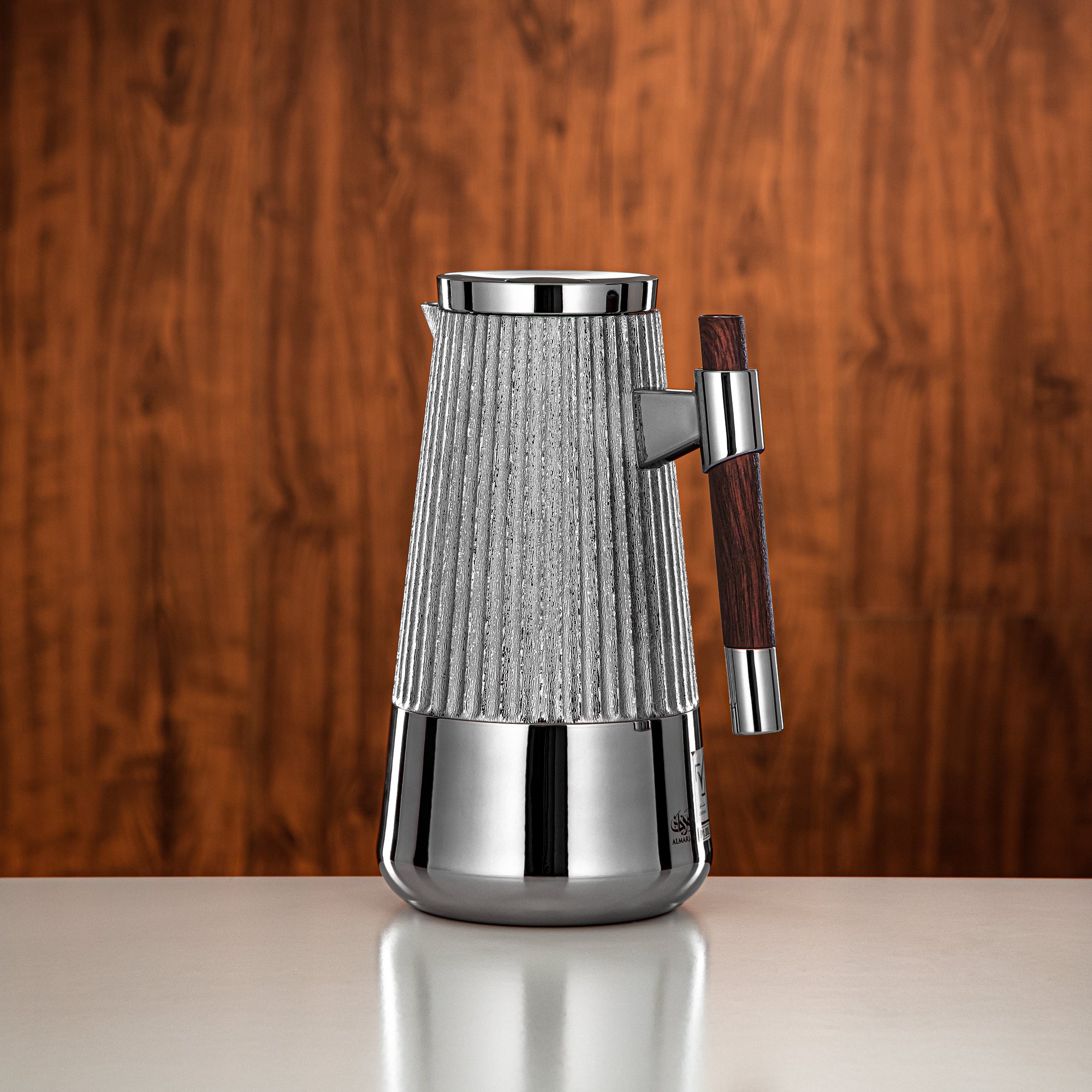 Almarjan Vacuum Flask Set 1L + 1L Silver & Matt Dark Wood