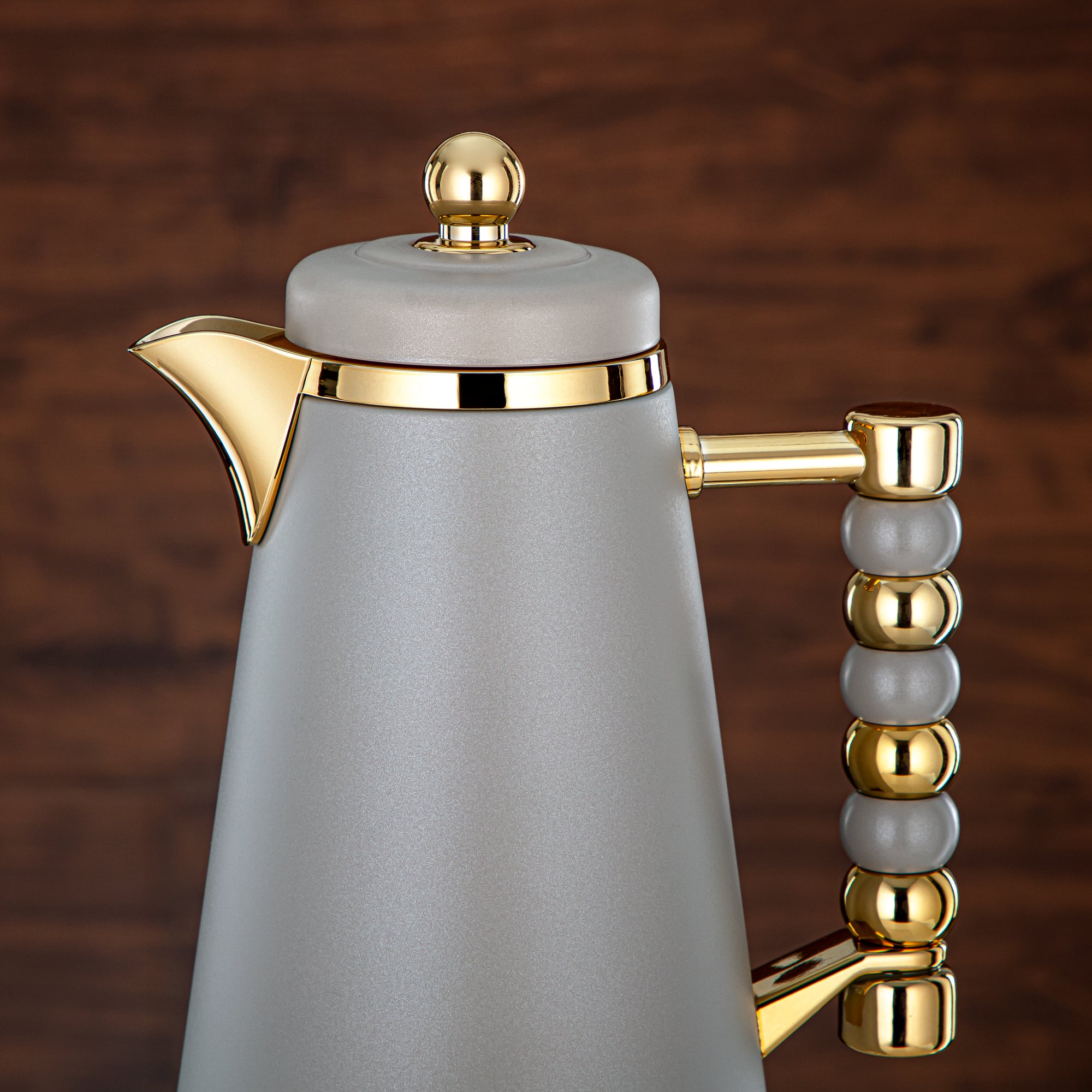 Almarjan Vacuum Flask Set Push Button 1L + 1L Grey & Gold (SJ42-BG) - Tea & Coffee Flask