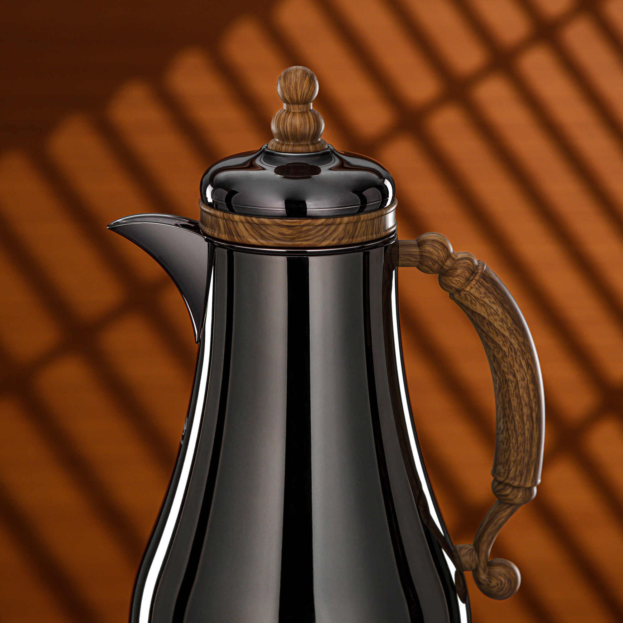 Almarjan Vacuum Flask Set 1L + 1L Black Nickel & Light Wood