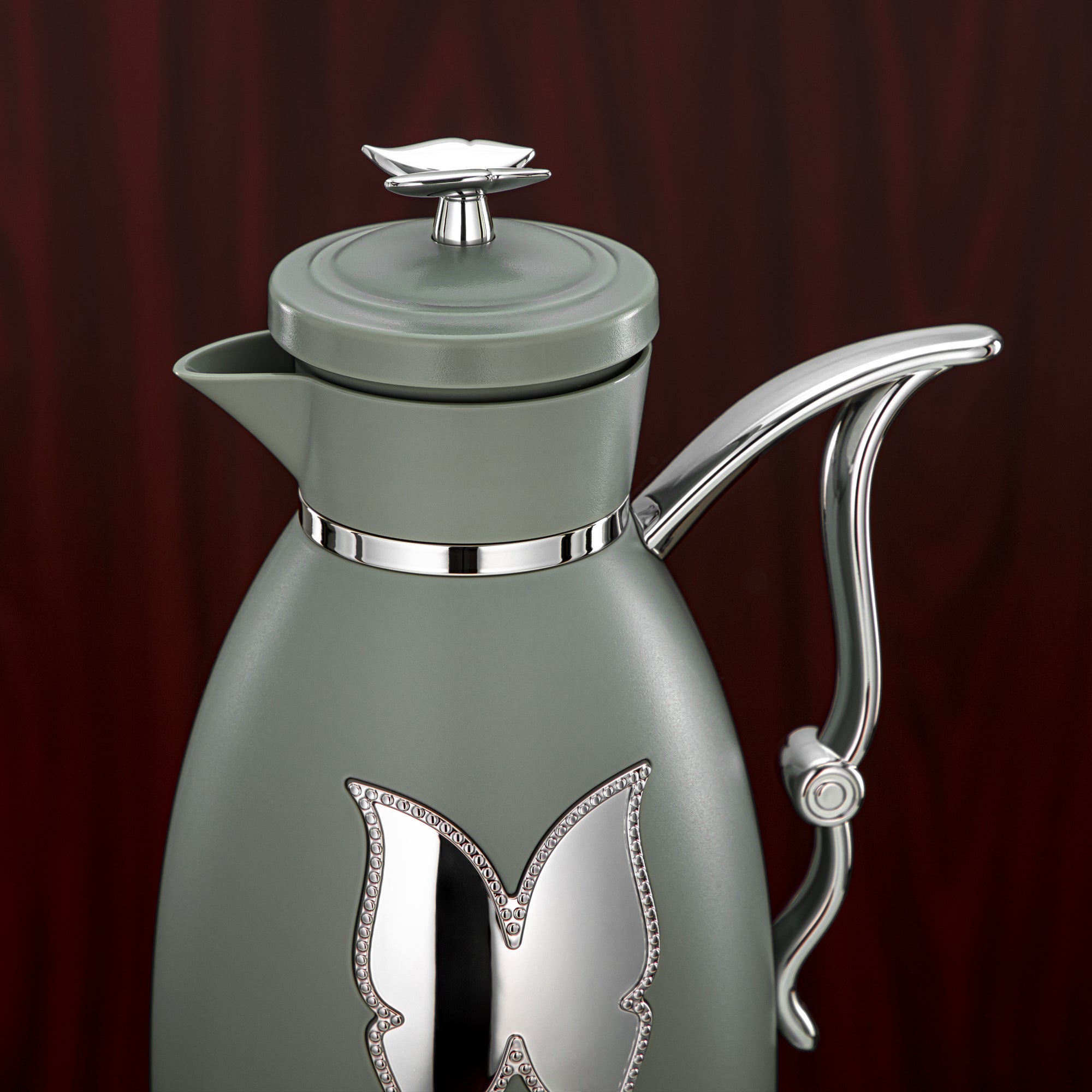 طقم ترامس المرجان بلاستيك زر ضغط 0.7 لتر + 1 لتر أخضر وفضي (SM-2C142-070/100 GG/C) - زجاجة شاي وقهوة