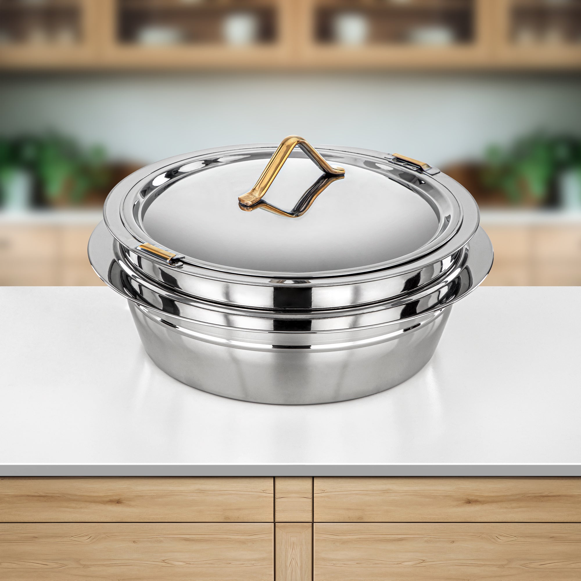 Almarjan Hot Pot Stainless Steel, 40CM (6000ML), Silver & Gold (H25PG6) - Tara Collection
